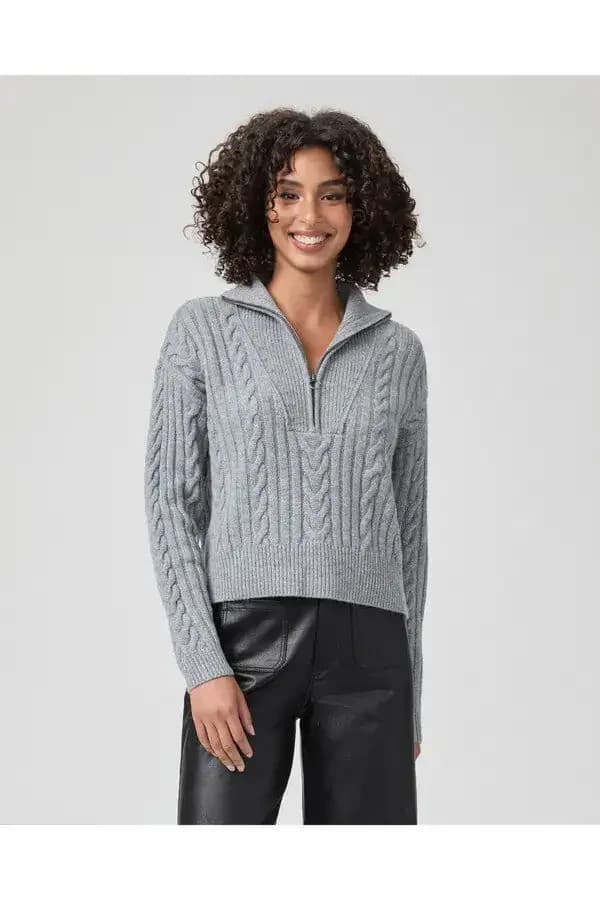 PAIGE Maylene Wool Blend Cable Knit Sweater 1/4 Zip Heather Grey Bust 40" (S/M) - Thumbnail 2