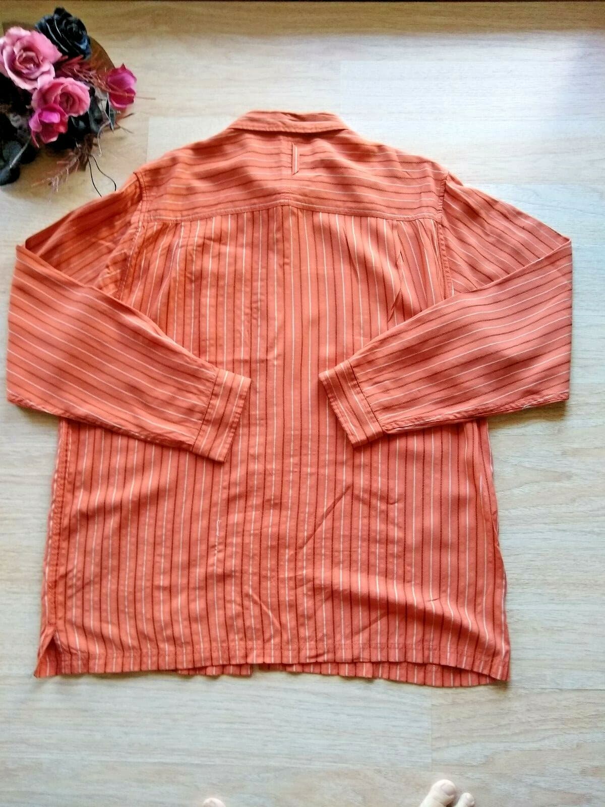 The North Face Modal Shirt Button-down Long Sleeve Zip-Pocket Orange Strip Sz.XL - Thumbnail 3