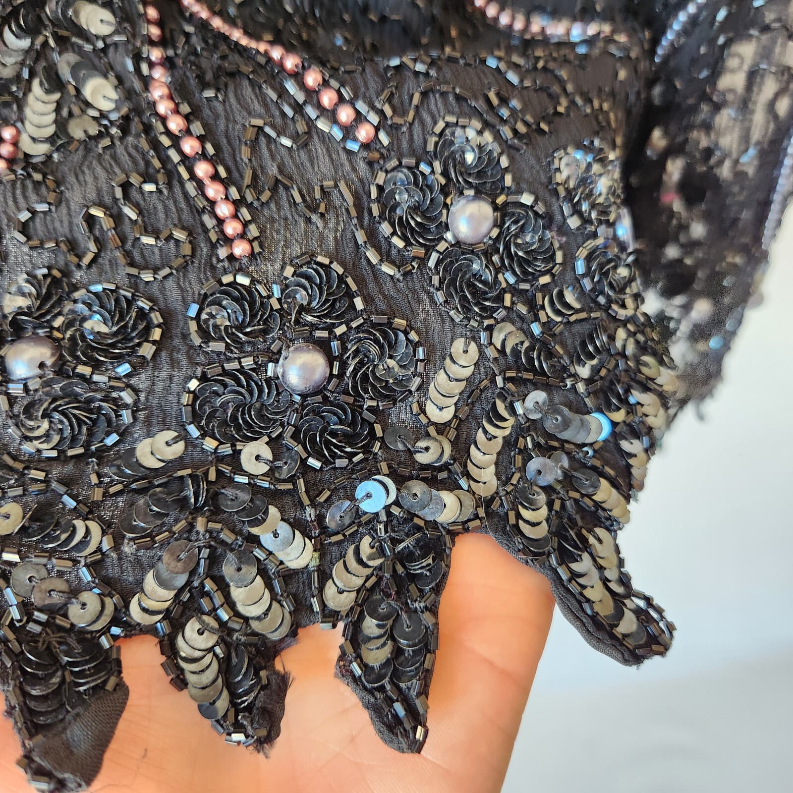 Vintage Patra Heavy Sequined Beaded Evening Party Top Long Sleeve Black Sz.10 - Thumbnail 10
