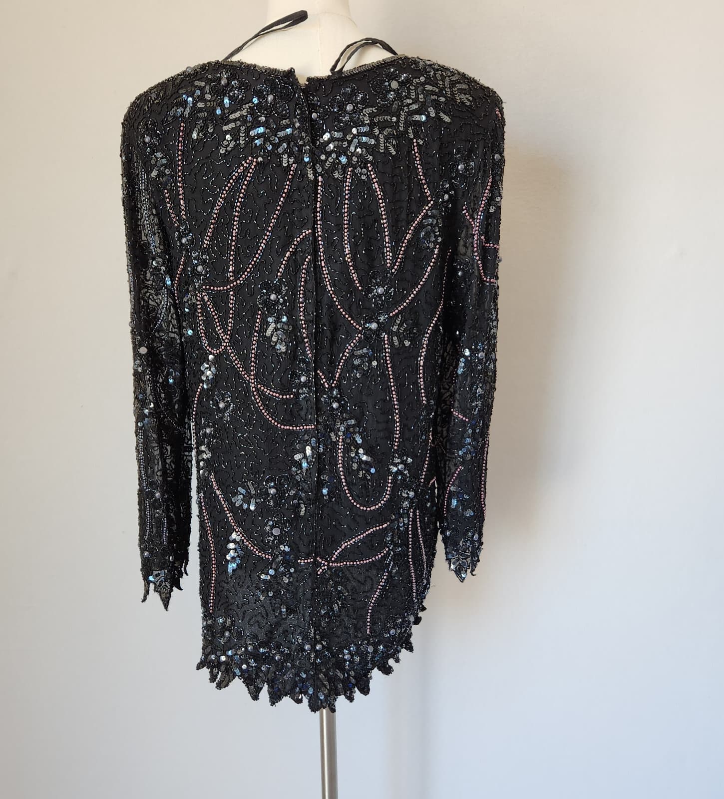 Vintage Patra Heavy Sequined Beaded Evening Party Top Long Sleeve Black Sz.10 - Thumbnail 6