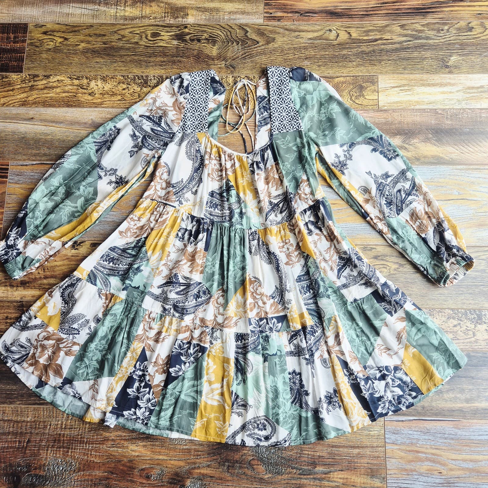 NWoT Anthropologie Tiered Tunic Mini Dress Long Sleeve Modal Mixed Printed Sz.S - Thumbnail 7