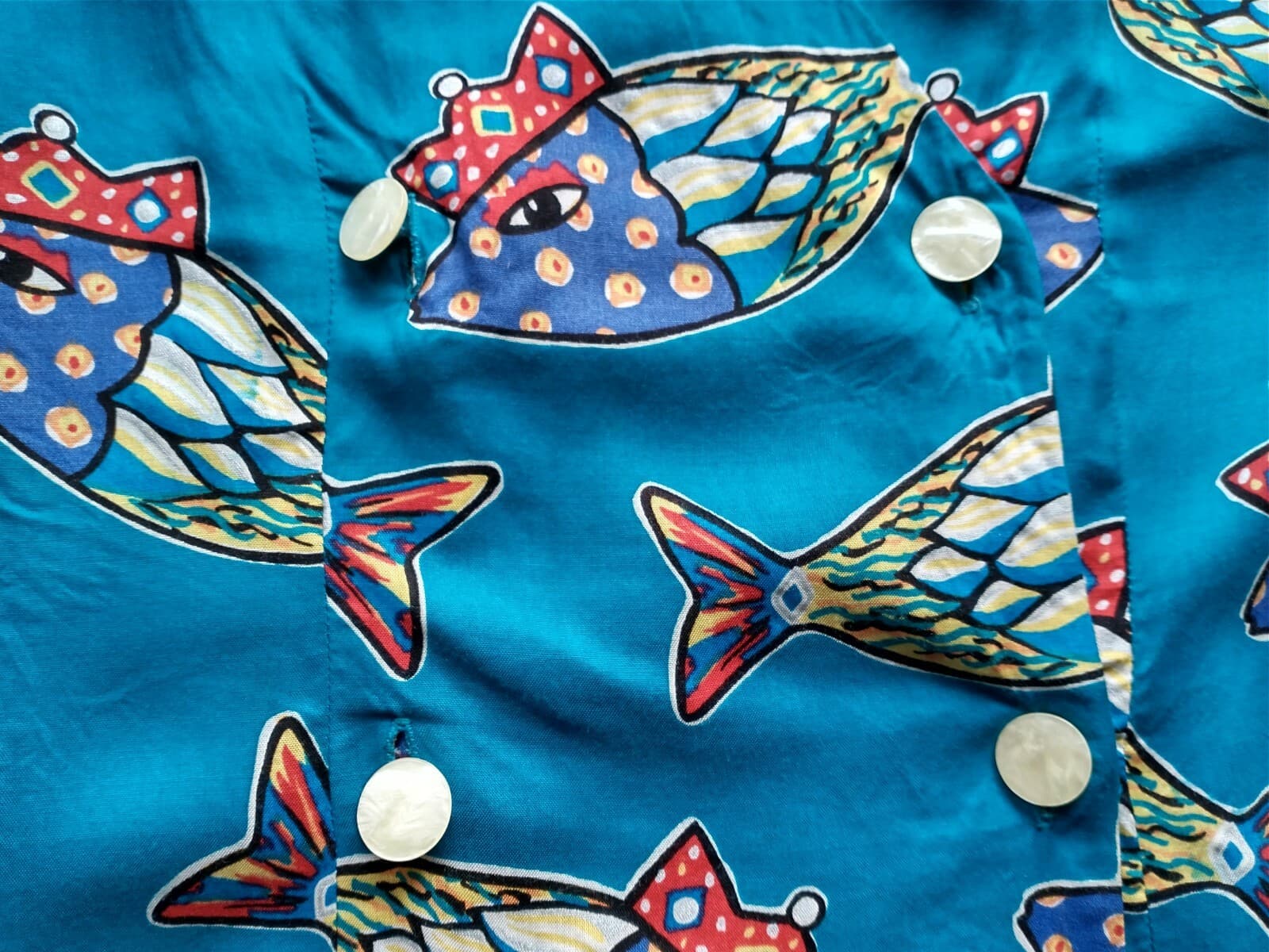 Vintage EILEEN WEST Sheath Dress Colorful Fish Printed Sleeveless Rayon Sz.6 USA - Thumbnail 8