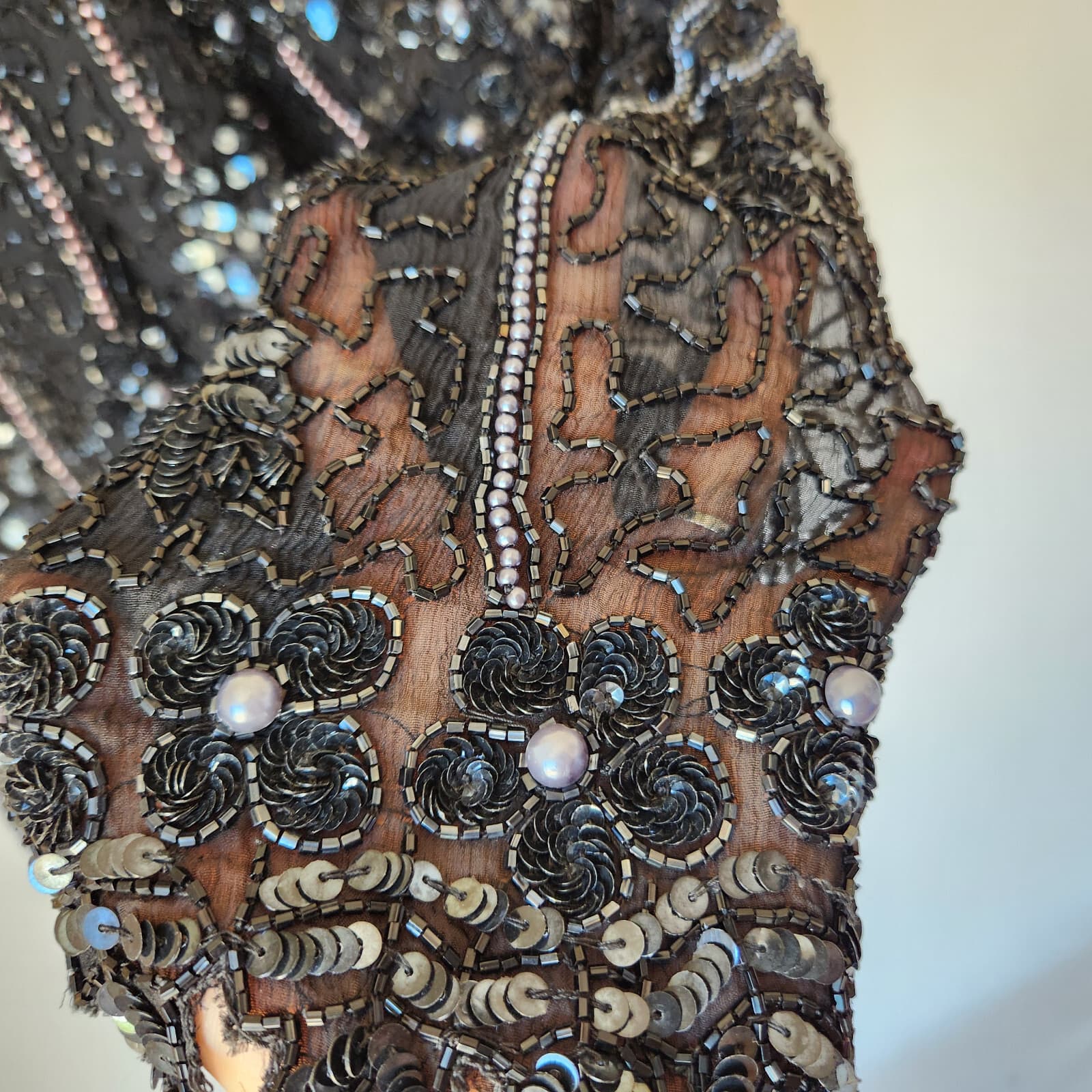 Vintage Patra Heavy Sequined Beaded Evening Party Top Long Sleeve Black Sz.10 - Thumbnail 7