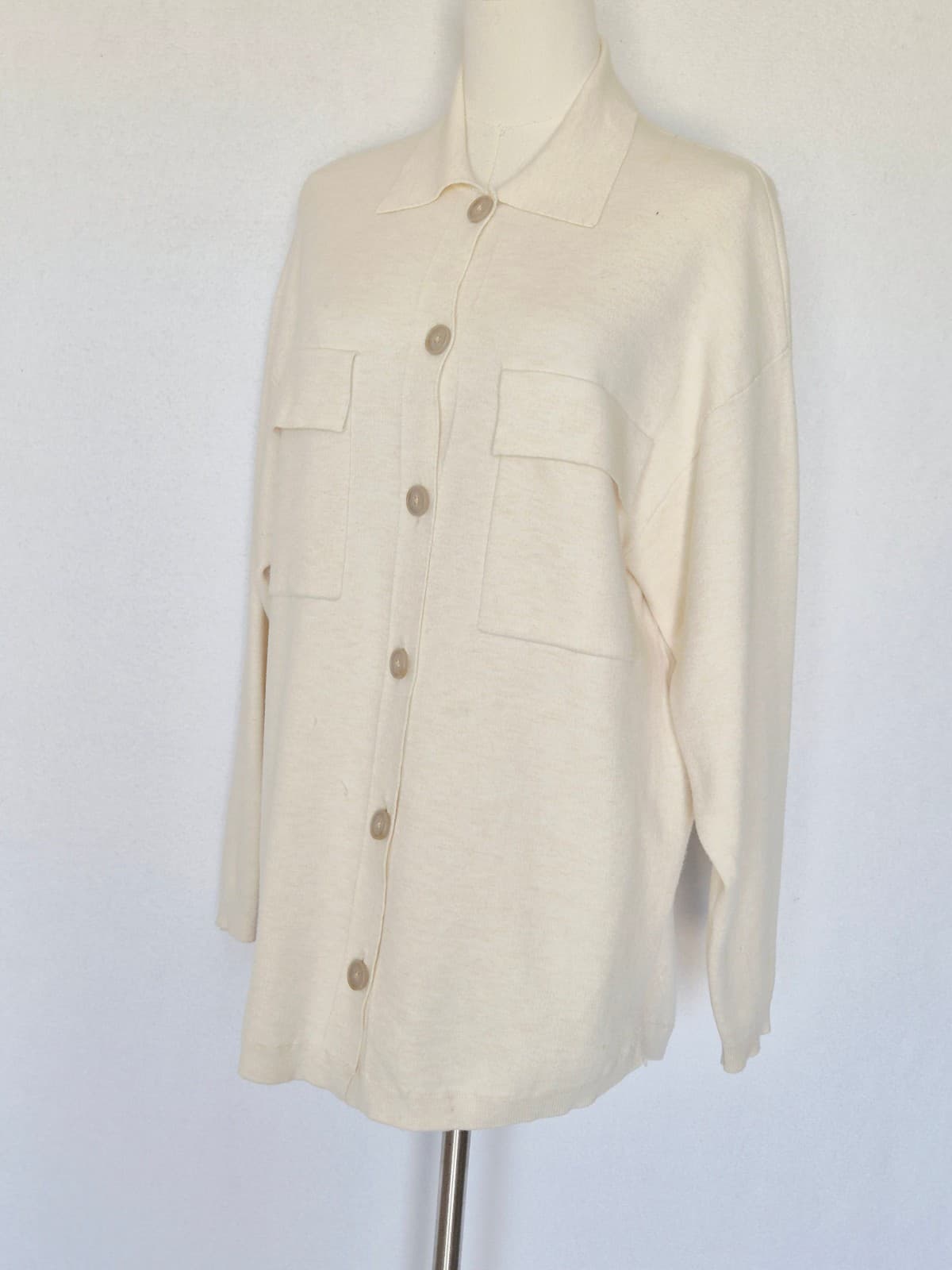 Wilfred Free Aritzia Ronnie Sweater Long Knit Relaxed Shirt Jacket Cream Size XS - Thumbnail 3