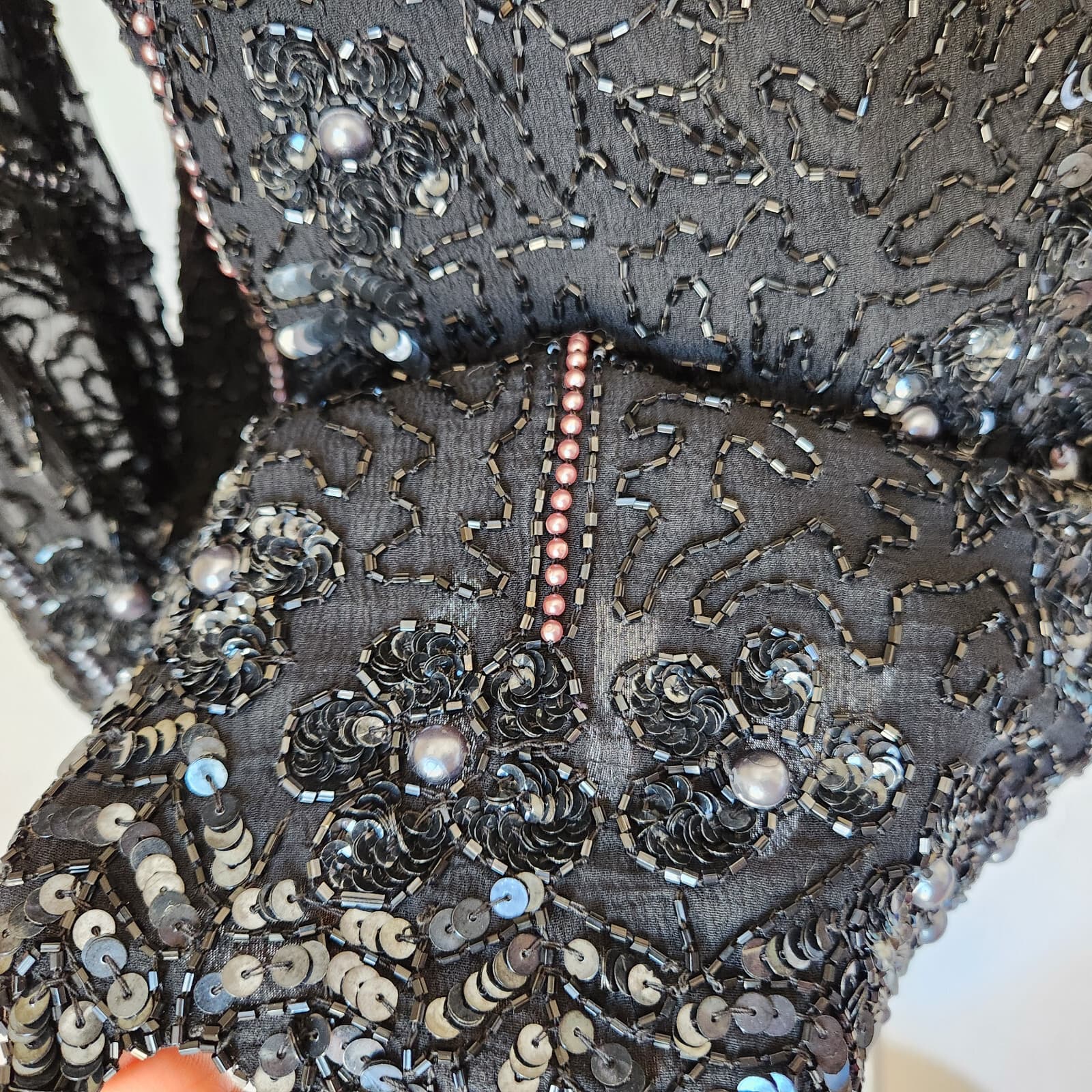 Vintage Patra Heavy Sequined Beaded Evening Party Top Long Sleeve Black Sz.10 - Thumbnail 11