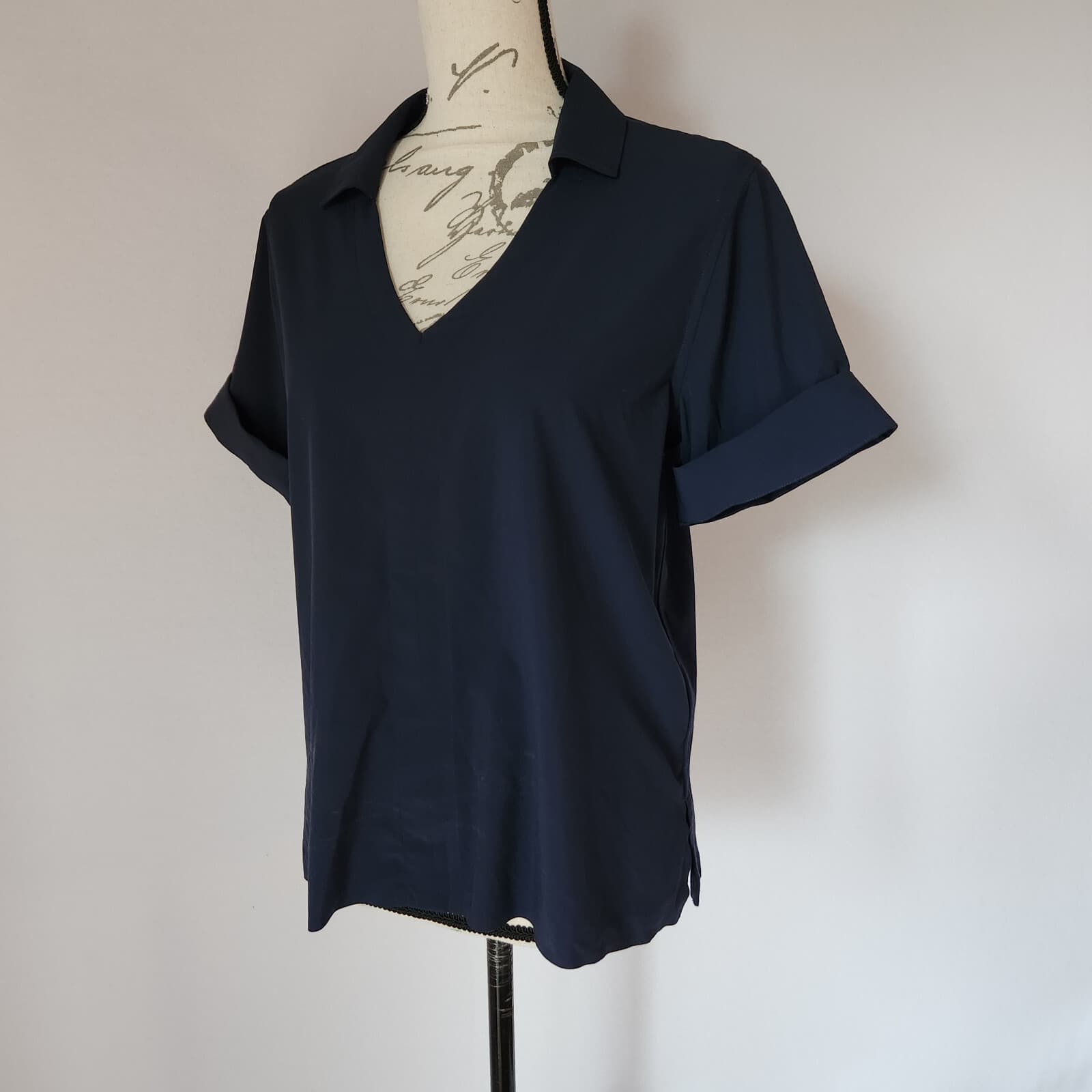 ATHLETA Northbound Top Shirt Short Sleeve V-Neck Collar Dark Navy Blue Women S - Thumbnail 5