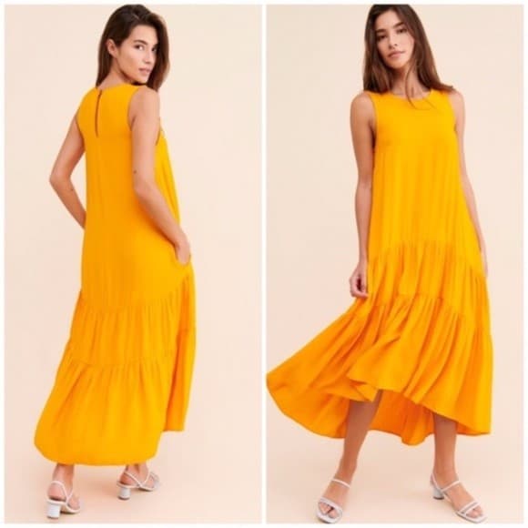New Maeve Anthropologie Marlene Tiered Maxi Dress Hi-Low Sleeveless Orange Sz.S - Thumbnail 4