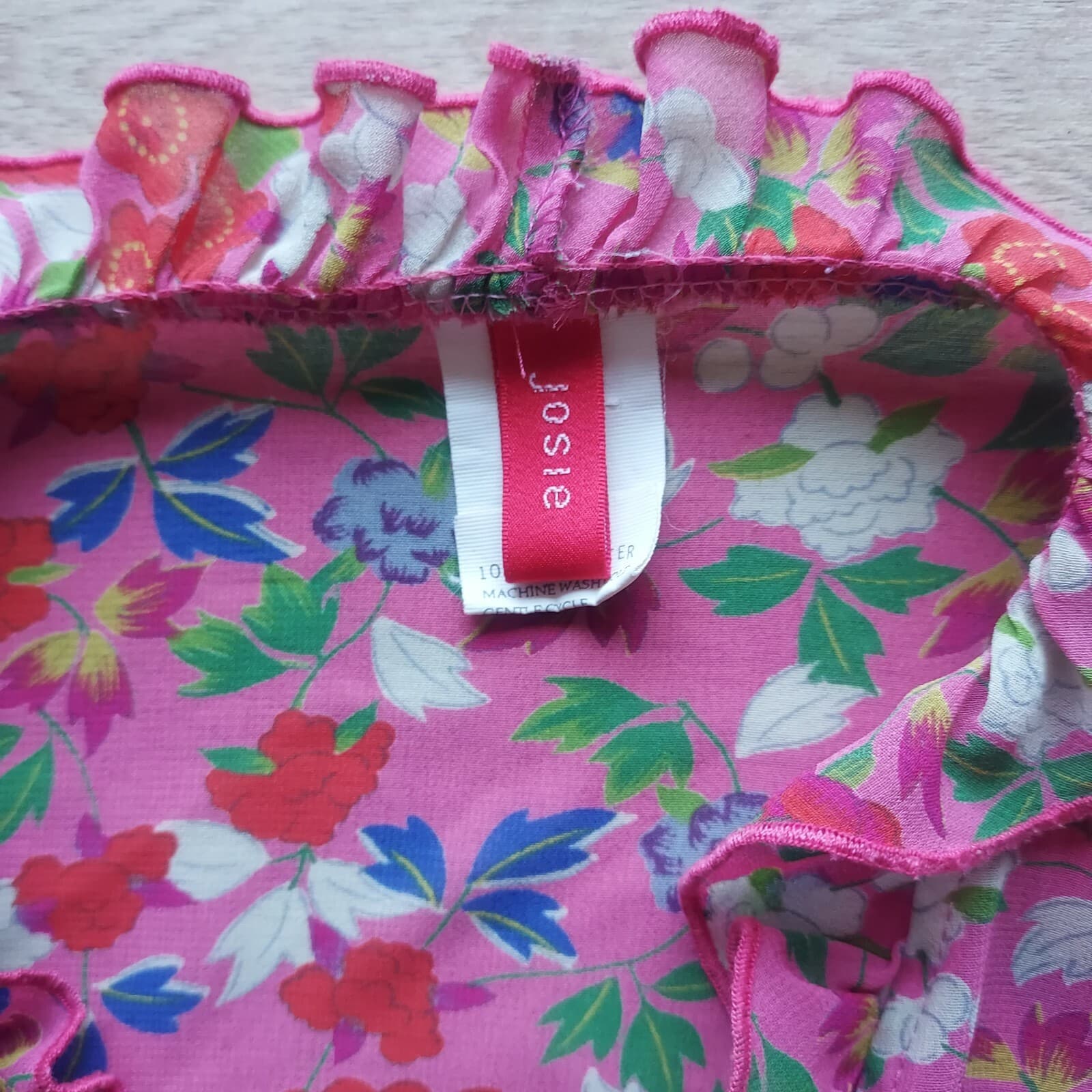 JOSIE Natori Chiffon Floral Ruffle Kimono Mini Robe Tie-Waist Pink Women Small - Thumbnail 7