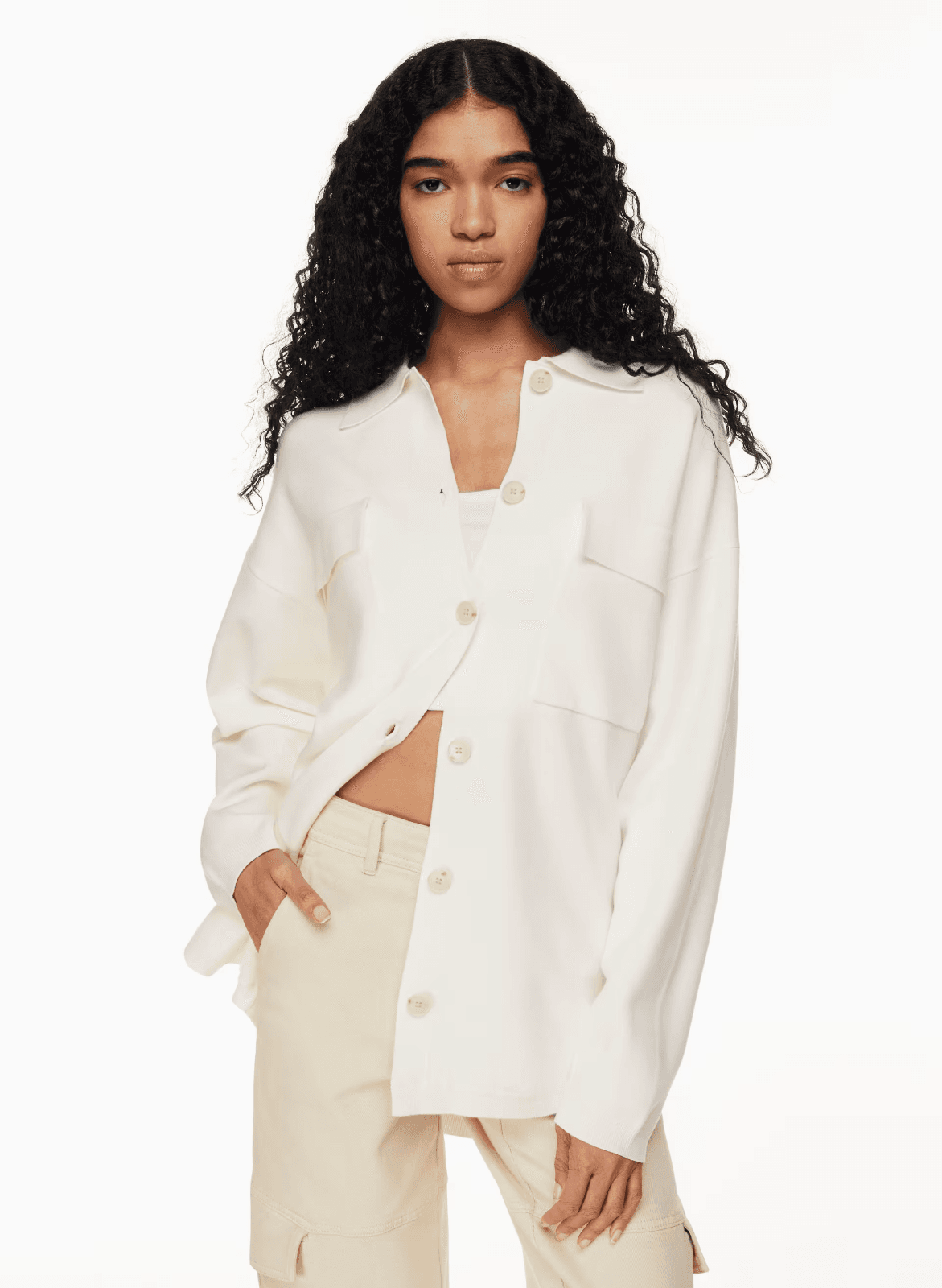 Wilfred Free Aritzia Ronnie Sweater Long Knit Relaxed Shirt Jacket Cream Size XS - Thumbnail 6