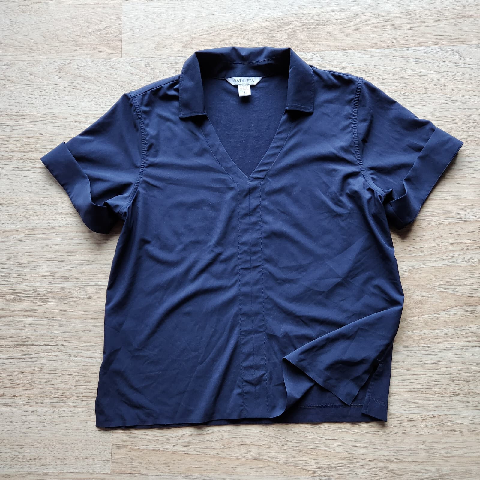 ATHLETA Northbound Top Shirt Short Sleeve V-Neck Collar Dark Navy Blue Women S - Thumbnail 2