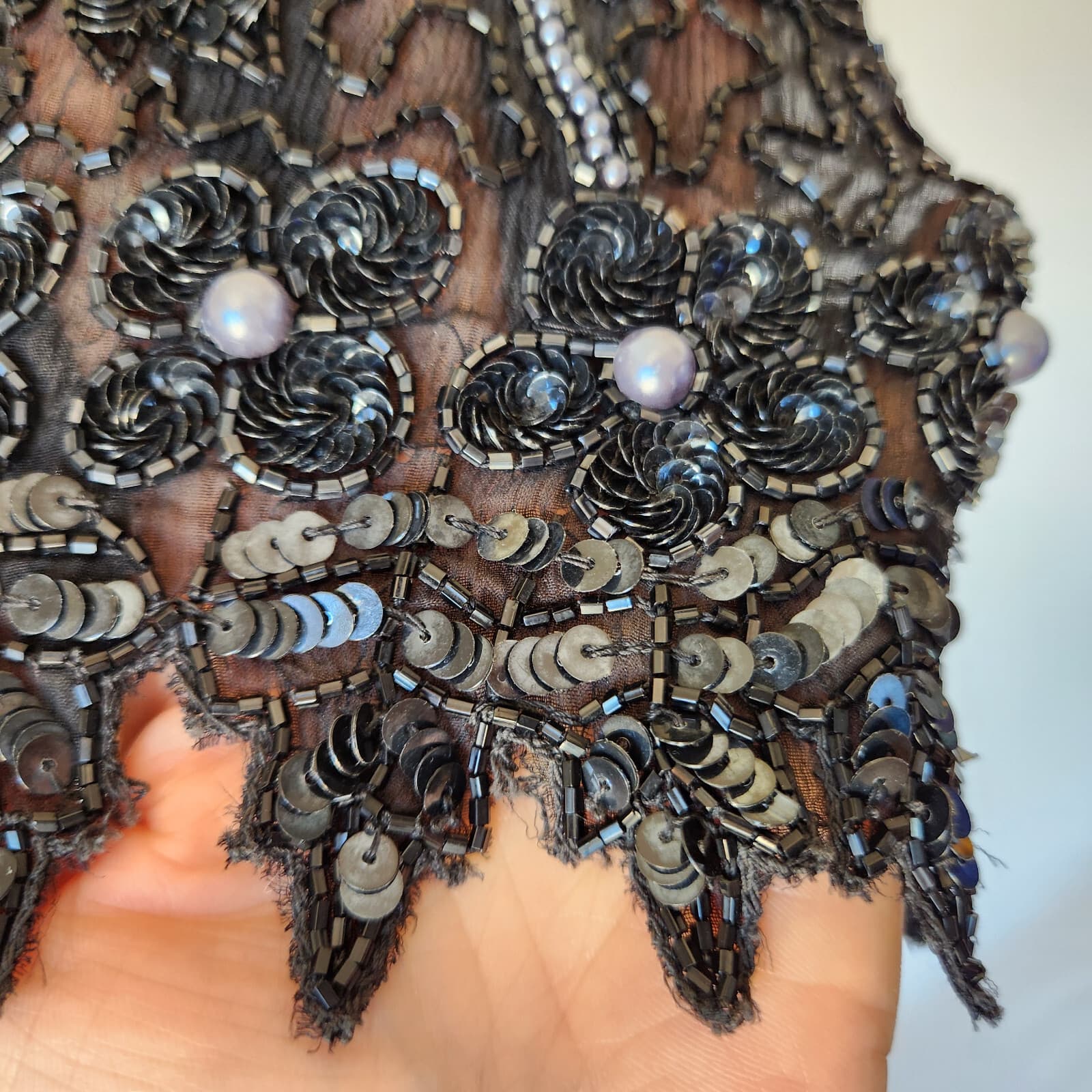 Vintage Patra Heavy Sequined Beaded Evening Party Top Long Sleeve Black Sz.10 - Thumbnail 8