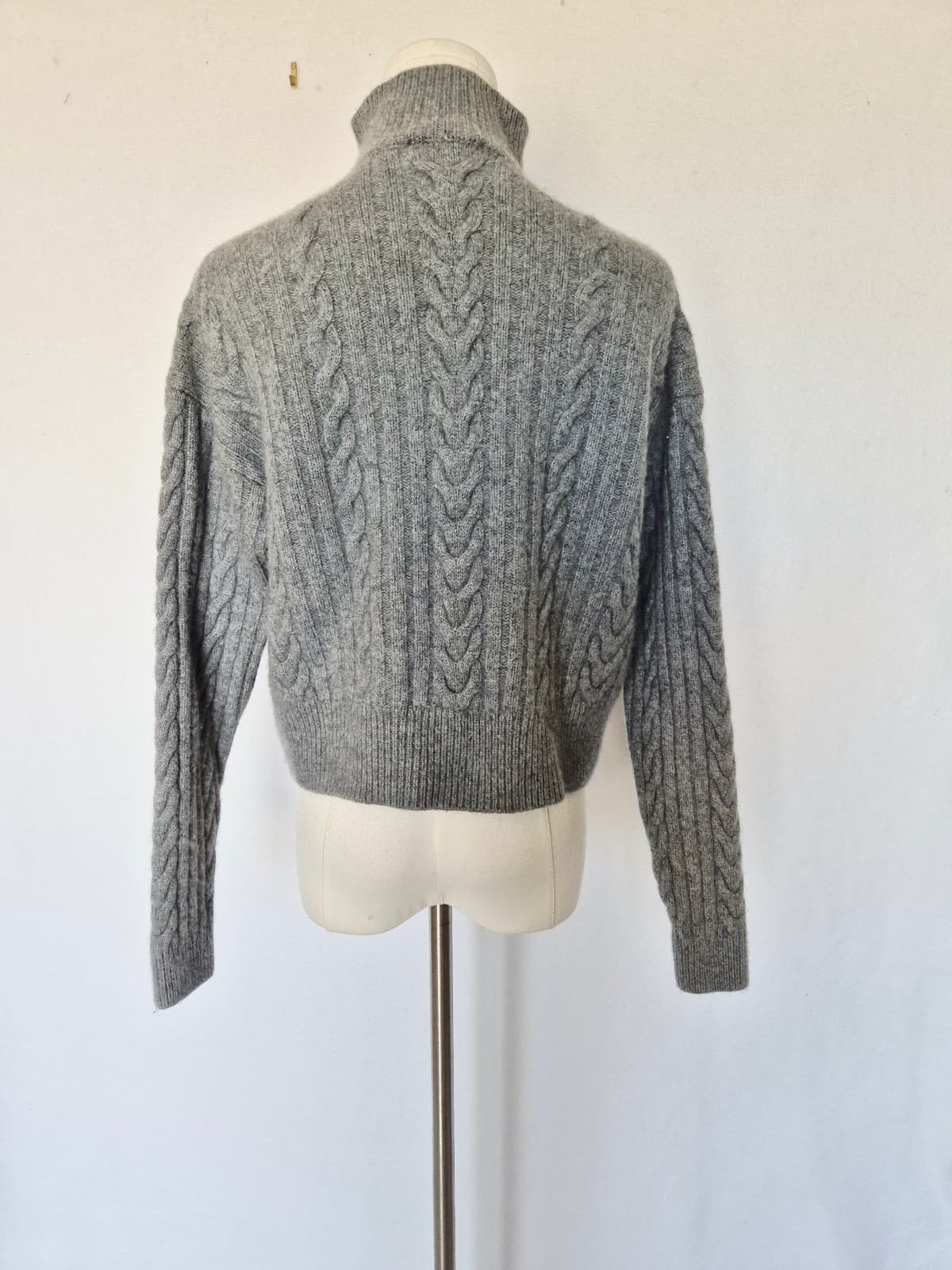 PAIGE Maylene Wool Blend Cable Knit Sweater 1/4 Zip Heather Grey Bust 40" (S/M) - Thumbnail 7