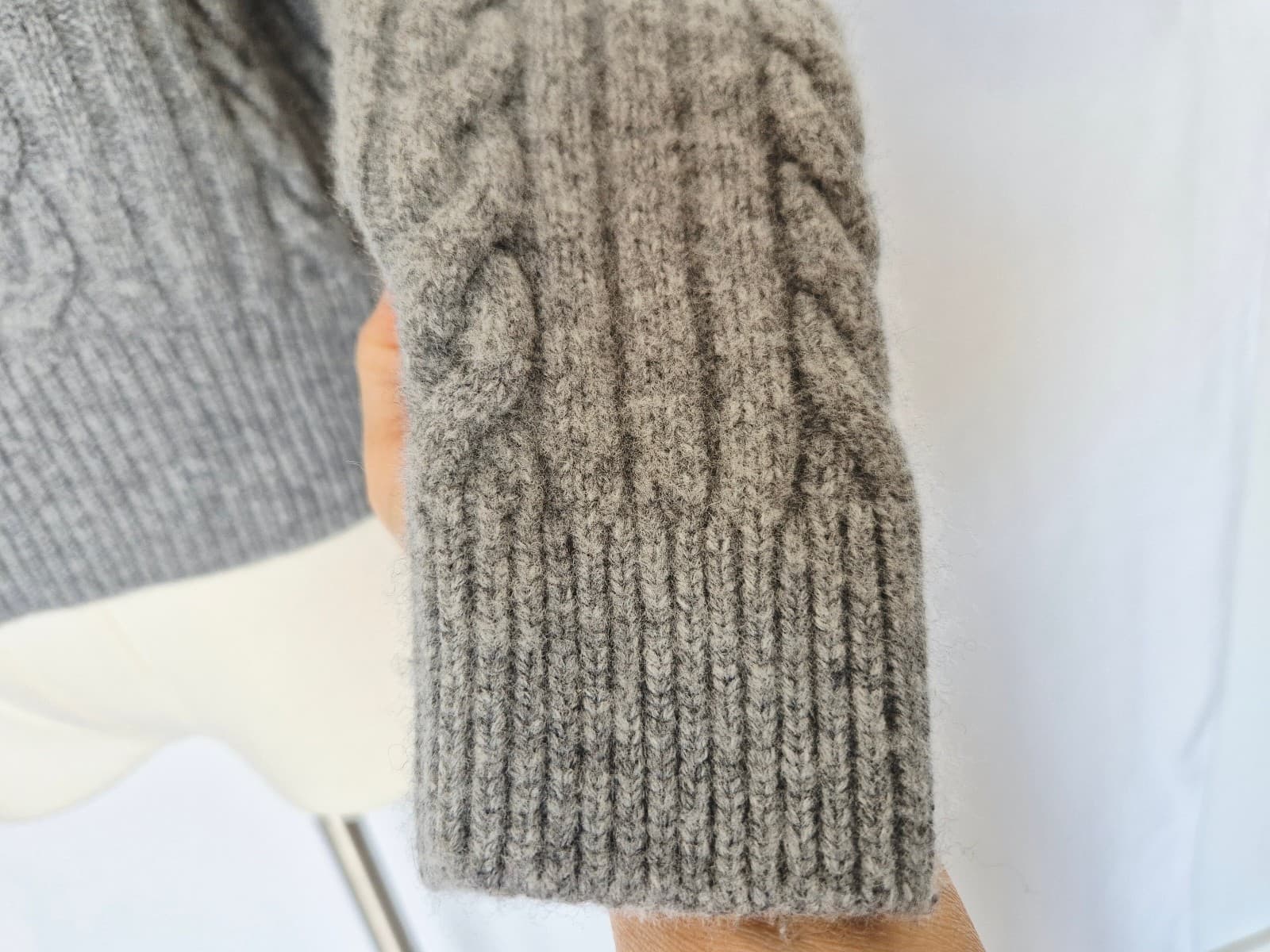 PAIGE Maylene Wool Blend Cable Knit Sweater 1/4 Zip Heather Grey Bust 40" (S/M) - Thumbnail 6