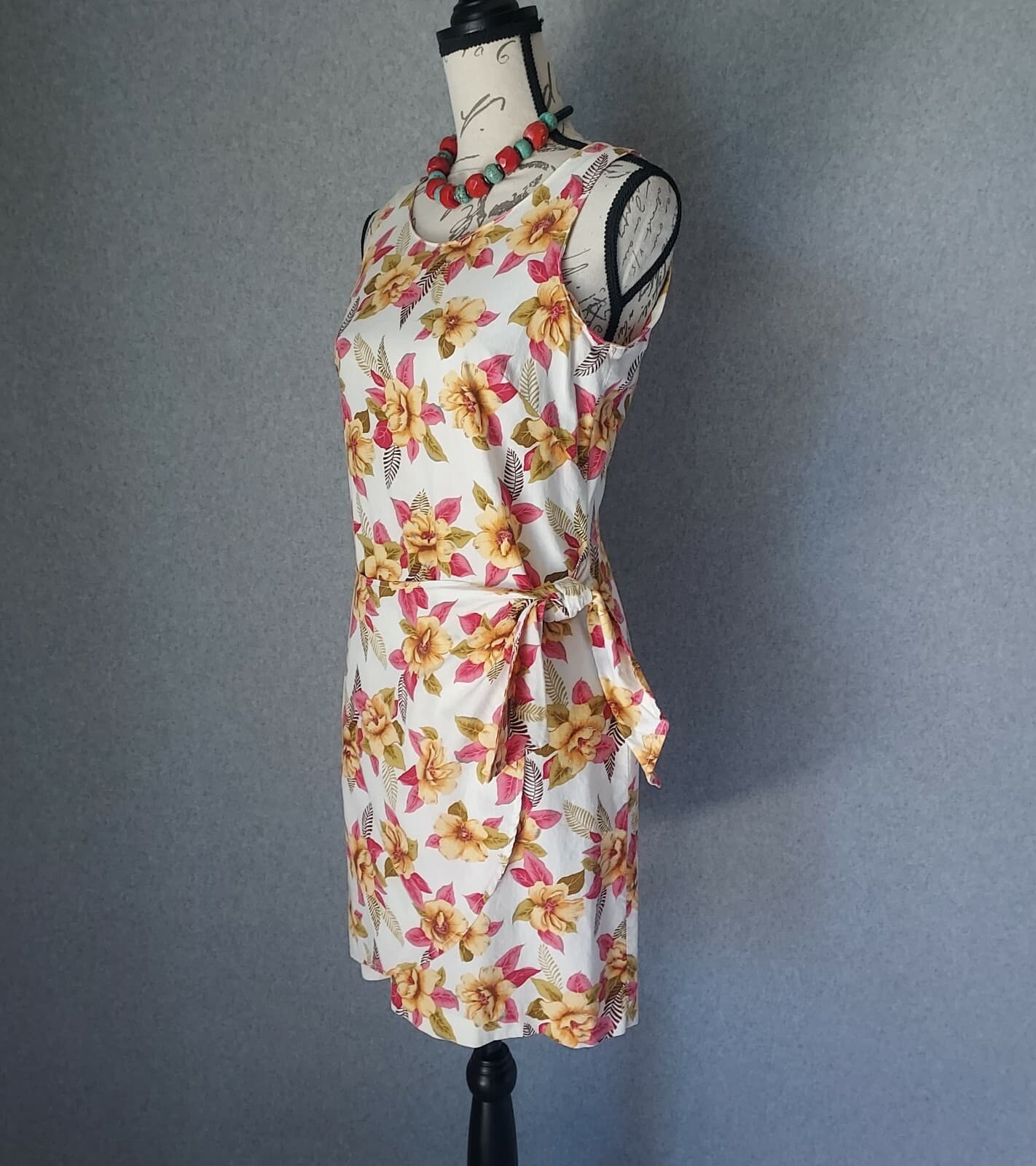 Vintage Guess Georges Marciano Floral Tie-Side Sheath Dress Sleeveless Sz.Medium - Thumbnail 4