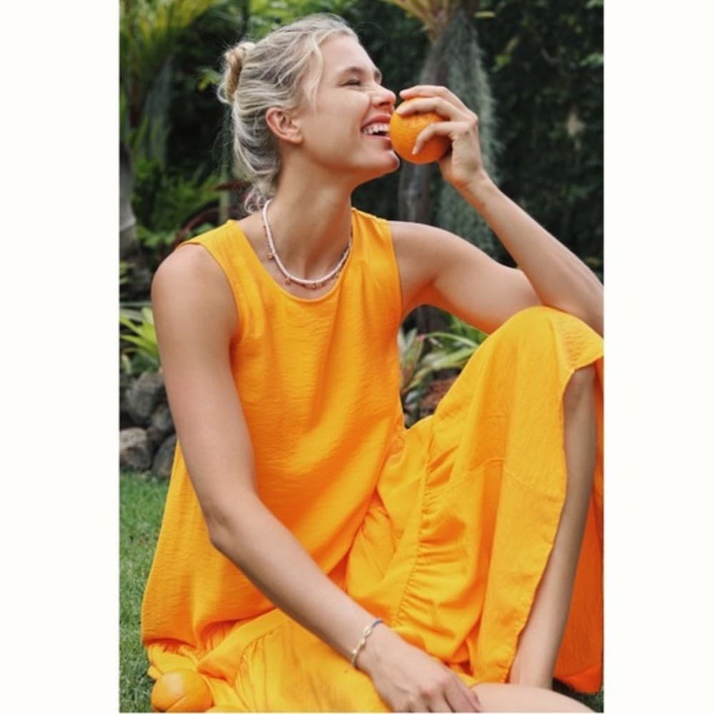 New Maeve Anthropologie Marlene Tiered Maxi Dress Hi-Low Sleeveless Orange Sz.S - Thumbnail 2