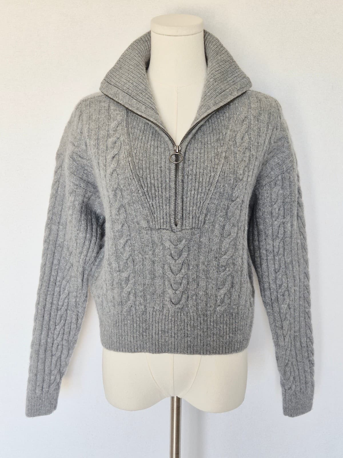 PAIGE Maylene Wool Blend Cable Knit Sweater 1/4 Zip Heather Grey Bust 40" (S/M)
