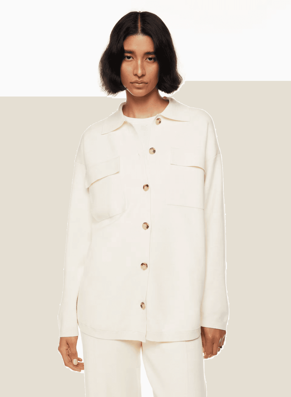 Wilfred Free Aritzia Ronnie Sweater Long Knit Relaxed Shirt Jacket Cream Size XS - Thumbnail 2