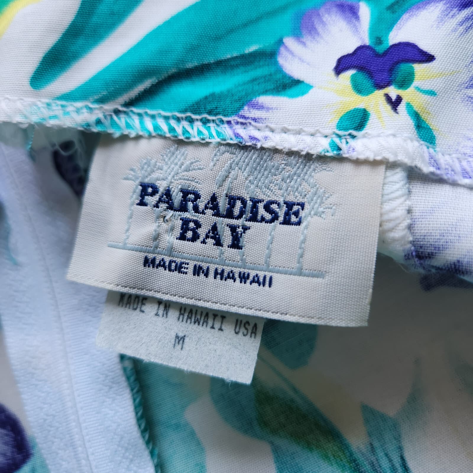 Paradise Bay Hawaiian Tropical Floral Romper Sleeveless Zip Rayon Green Sz.M USA - Thumbnail 7
