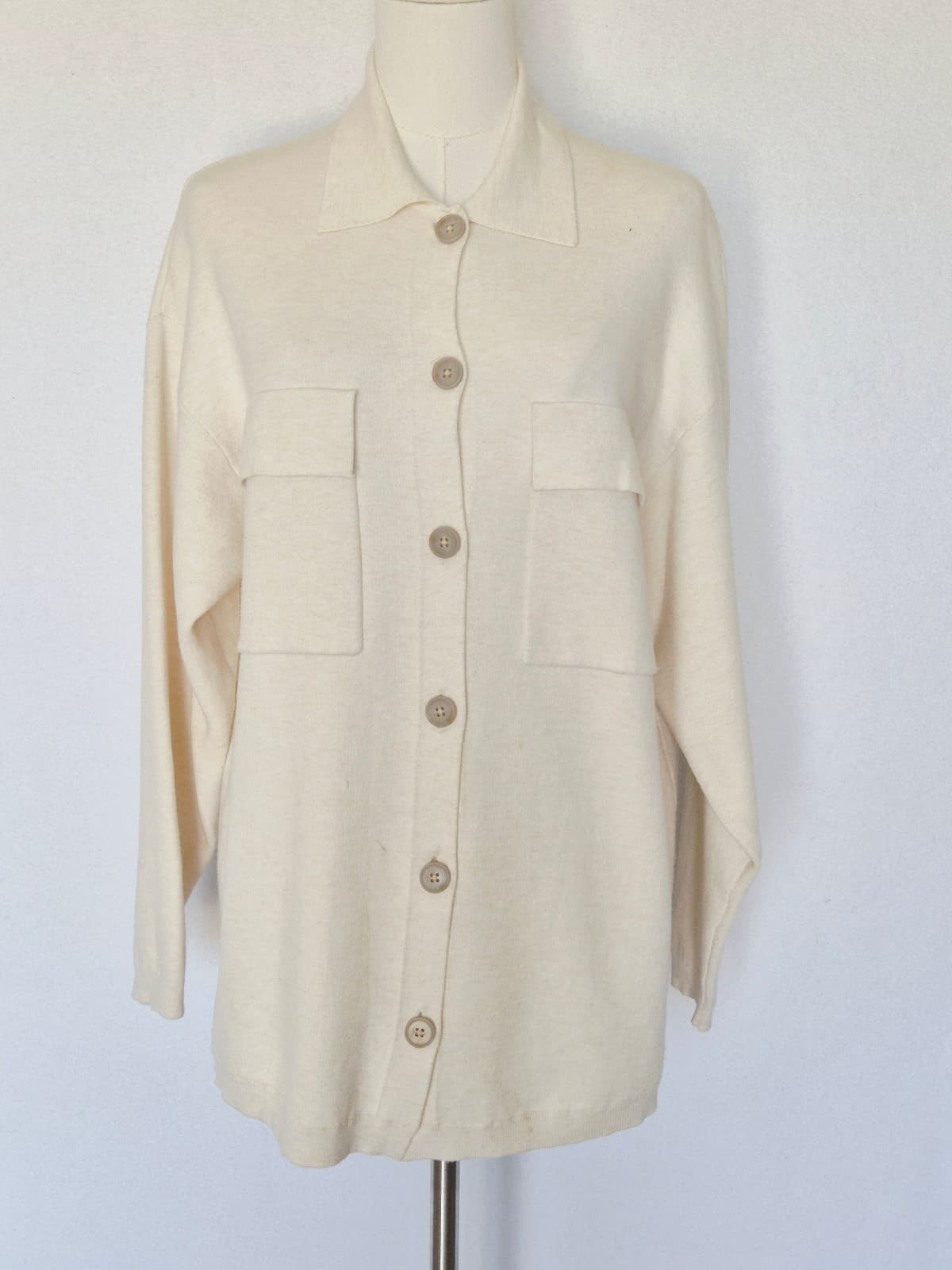 Wilfred Free Aritzia Ronnie Sweater Long Knit Relaxed Shirt Jacket Cream Size XS - Thumbnail 5
