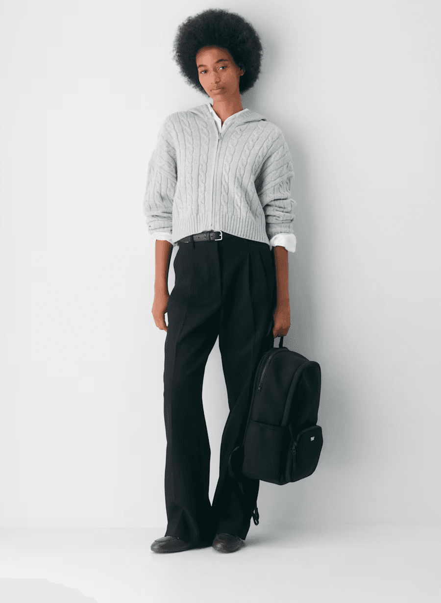 Aritzia Sunday Best Wool Blend Octavia Zip Hoodie Crop Sweater Cableknit Gray XS - Thumbnail 5