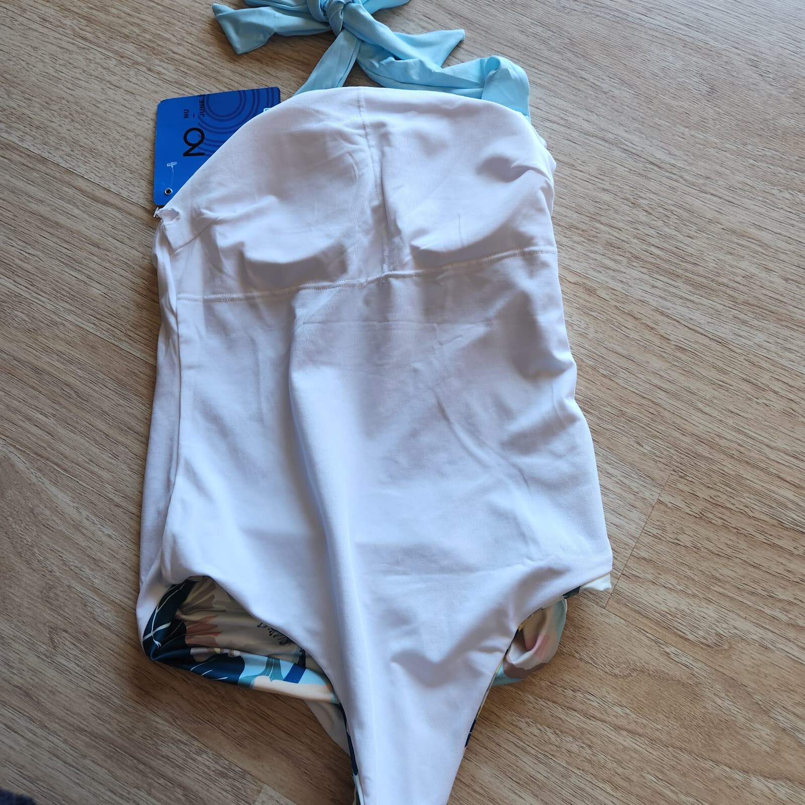 NWT NU-JUNE UPF 50+ Floral Halter High Cut Padded One Piece Swimsuit Blue Sz.M - Thumbnail 8