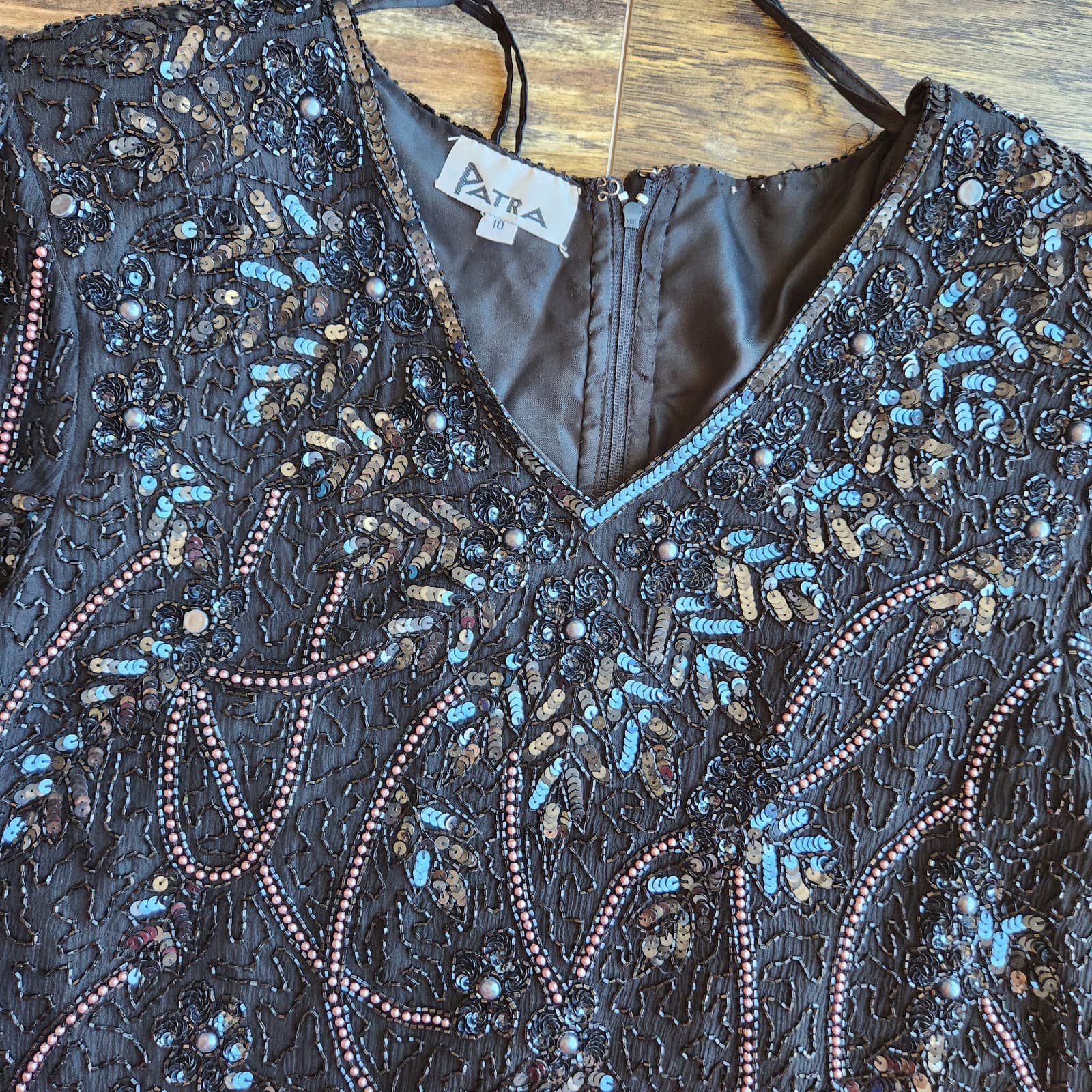 Vintage Patra Heavy Sequined Beaded Evening Party Top Long Sleeve Black Sz.10 - Thumbnail 5