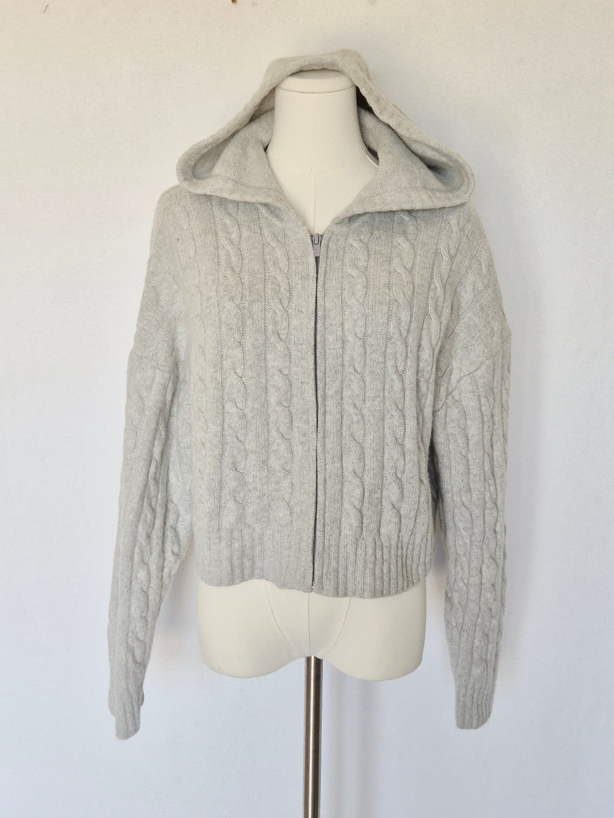 Aritzia Sunday Best Wool Blend Octavia Zip Hoodie Crop Sweater Cableknit Gray XS