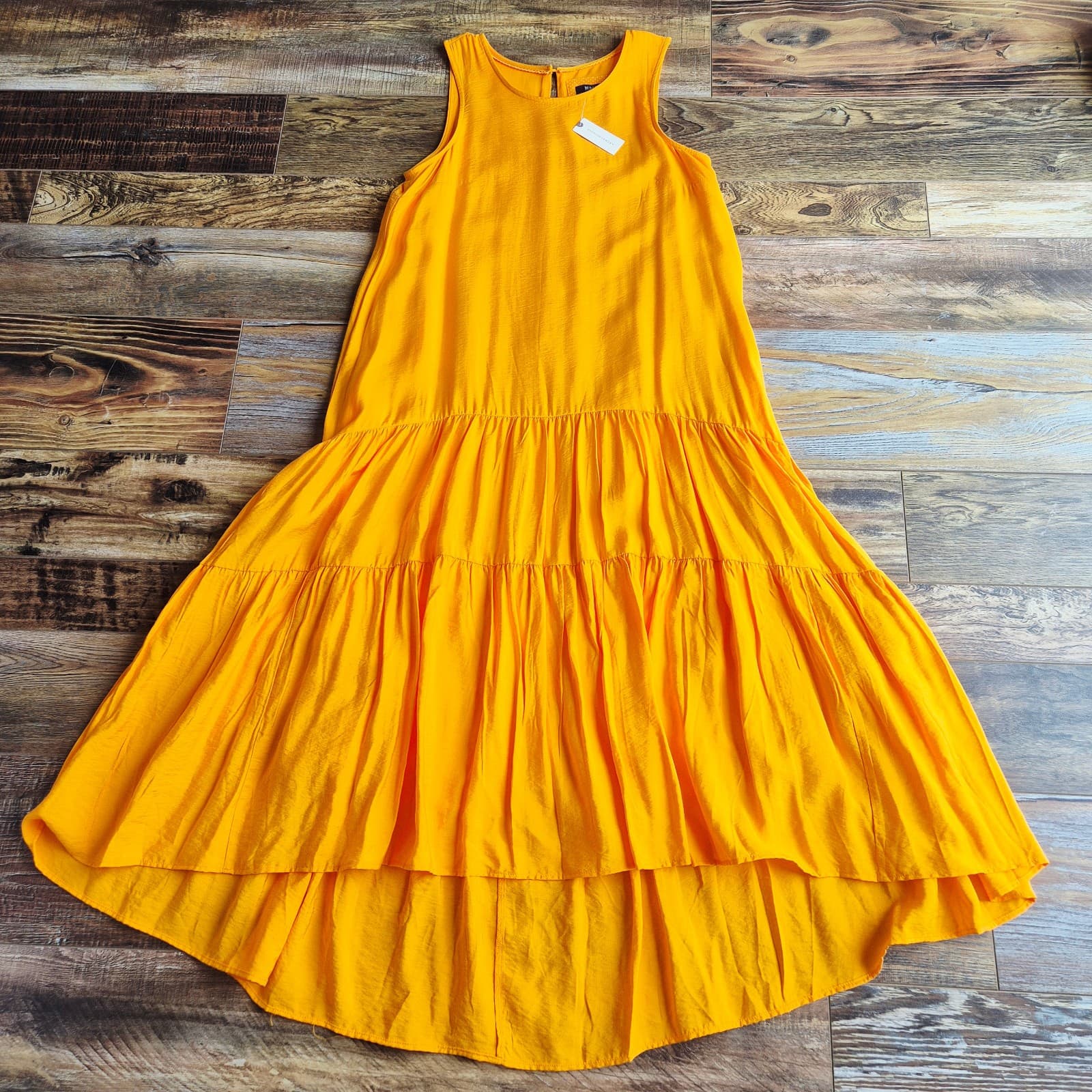 New Maeve Anthropologie Marlene Tiered Maxi Dress Hi-Low Sleeveless Orange Sz.S - Thumbnail 5