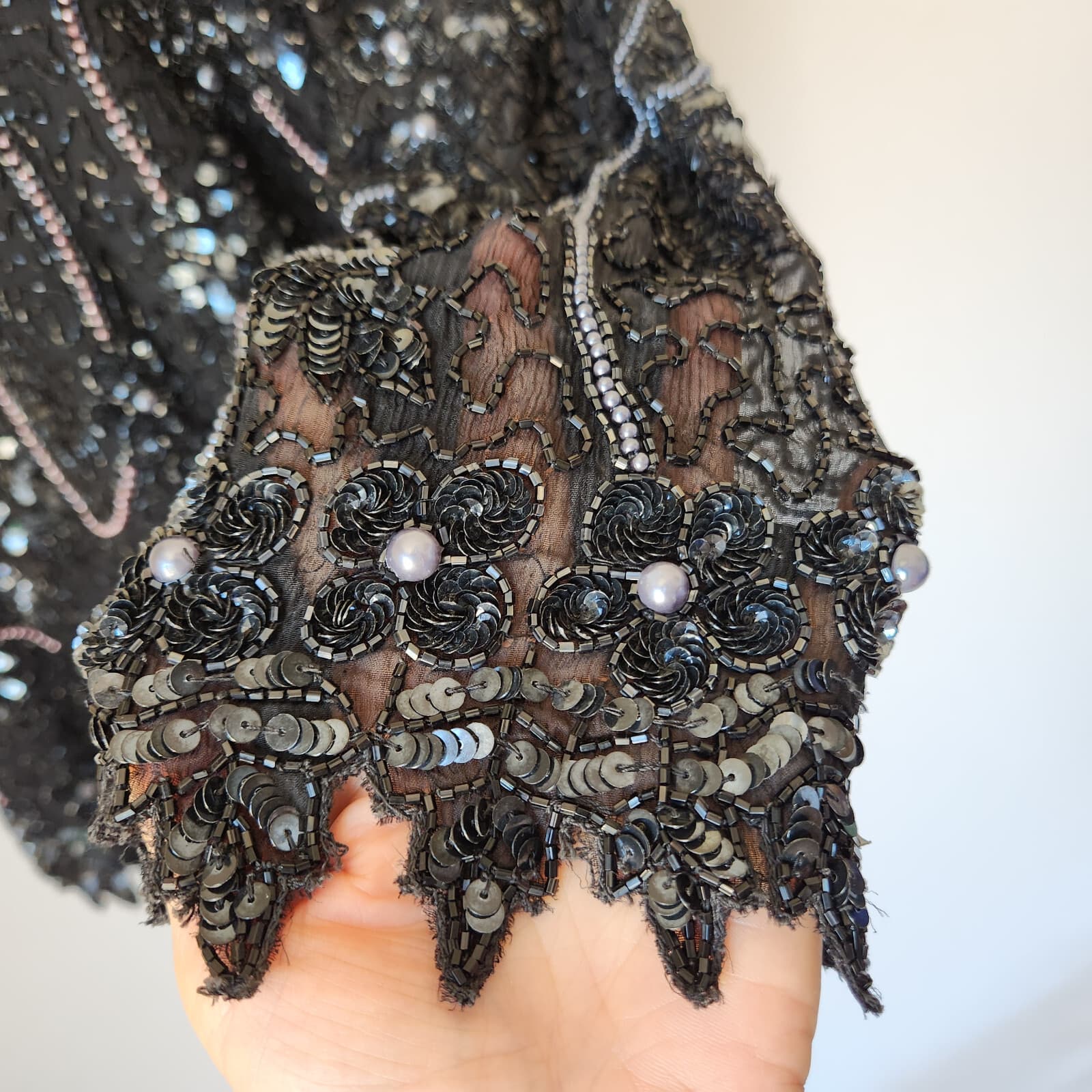Vintage Patra Heavy Sequined Beaded Evening Party Top Long Sleeve Black Sz.10 - Thumbnail 9