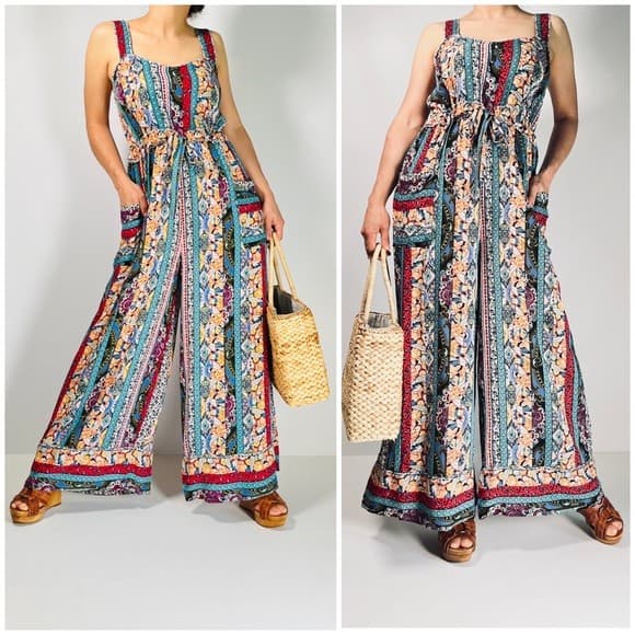 NWoT Anthropologie Calais Floral Bohemian Wide-Leg Jumpsuit Pocket Women's XS - Thumbnail 6