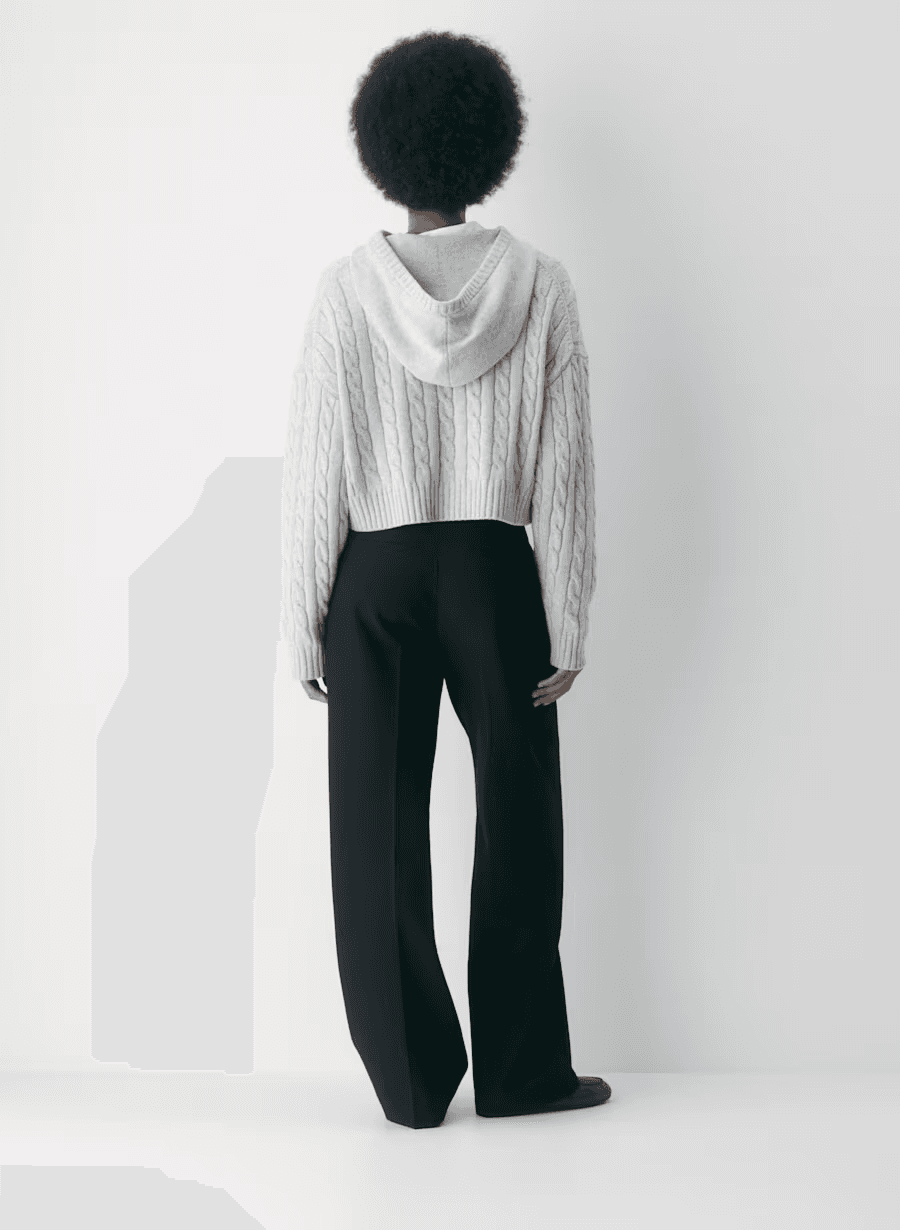 Aritzia Sunday Best Wool Blend Octavia Zip Hoodie Crop Sweater Cableknit Gray XS - Thumbnail 7