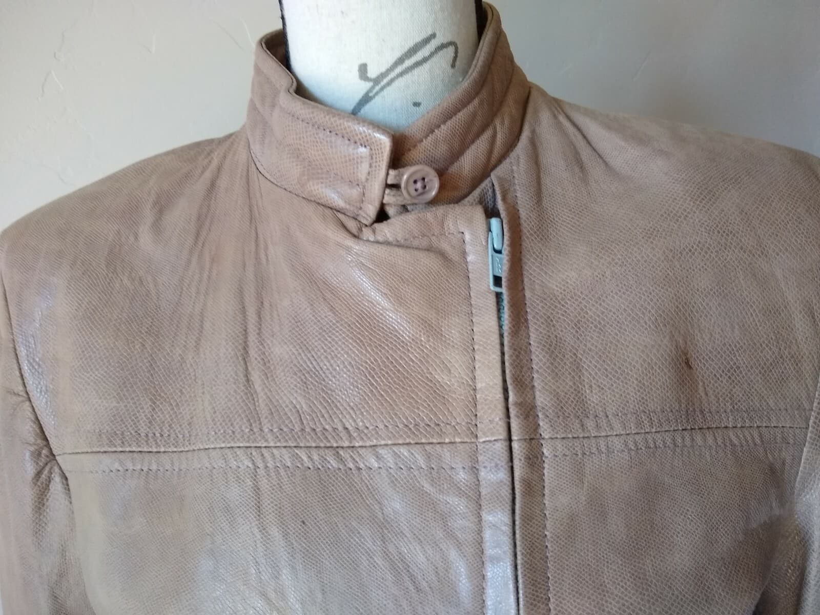 Vintage North Beach Leather San Francisco Tan/Brown Leather Jacket Zip-up Sz.12 - Thumbnail 4