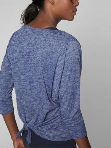 ATHLETA Monarch Tie-Back Activewear Top Shirt 3/4 Sleeve Scoop Neck Blue Women S - Thumbnail 3