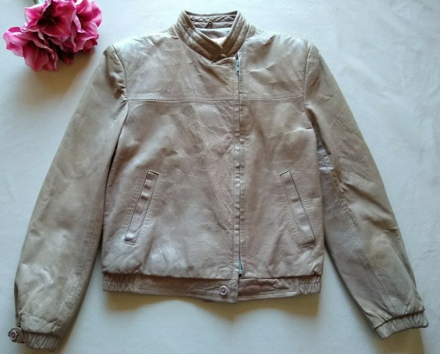 Vintage North Beach Leather San Francisco Tan/Brown Leather Jacket Zip-up Sz.12 - Thumbnail 2