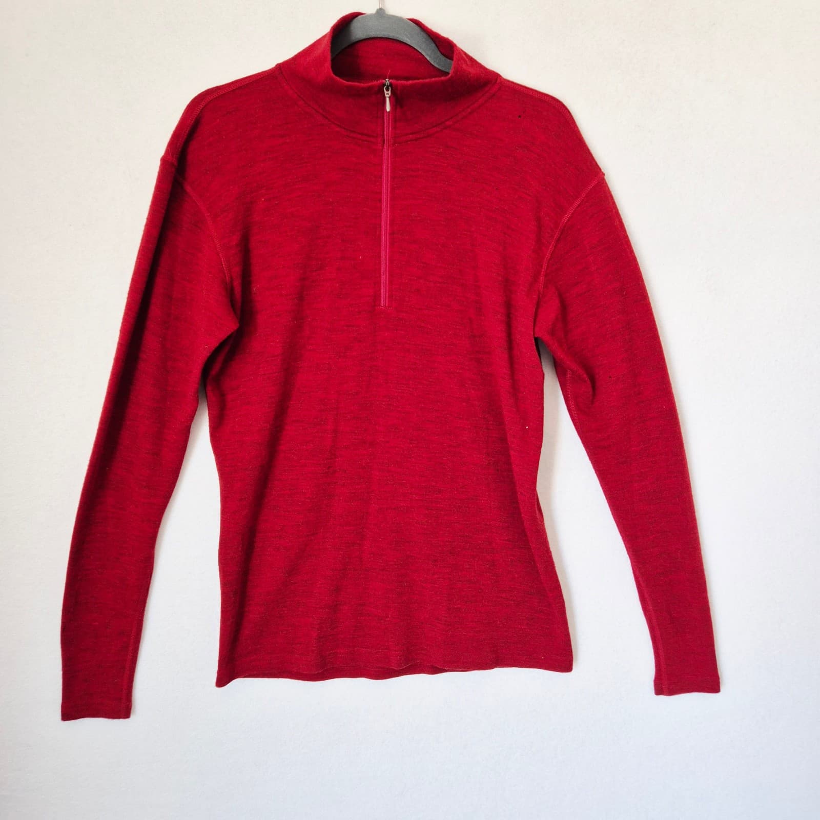 Smartwool Merino Wool Men's L 1/4 Zip Mock Neck Baselayer Shirt Long Sleeve Red - Thumbnail 3