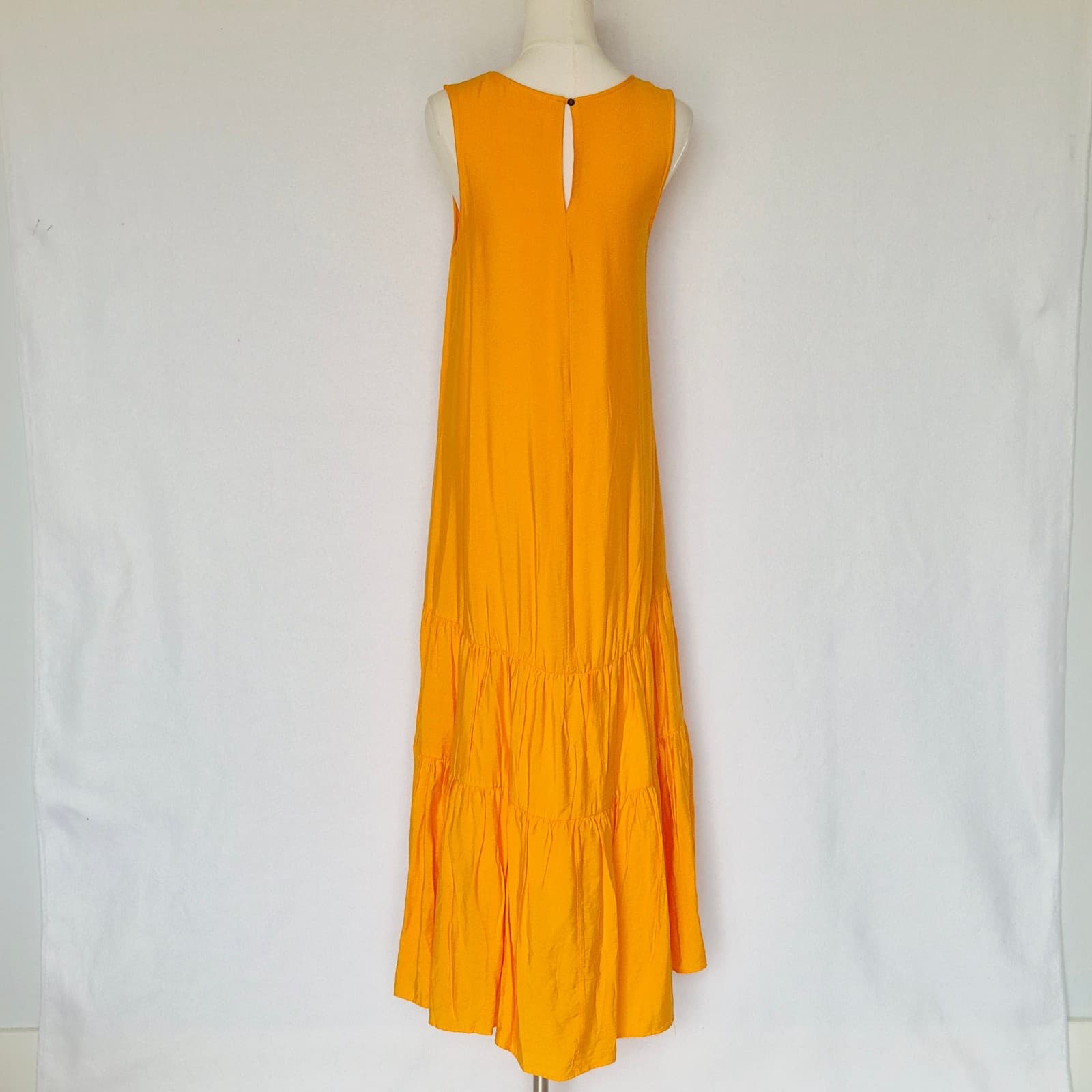 New Maeve Anthropologie Marlene Tiered Maxi Dress Hi-Low Sleeveless Orange Sz.S - Thumbnail 6