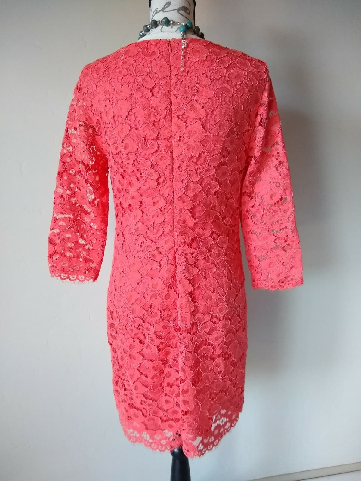 TRINA TURK Lace Shift Dress Long Sleeve Lined Red-orange Chest:36 in. - Thumbnail 4