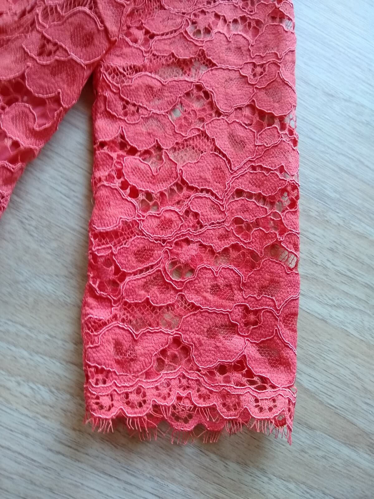 TRINA TURK Lace Shift Dress Long Sleeve Lined Red-orange Chest:36 in. - Thumbnail 6