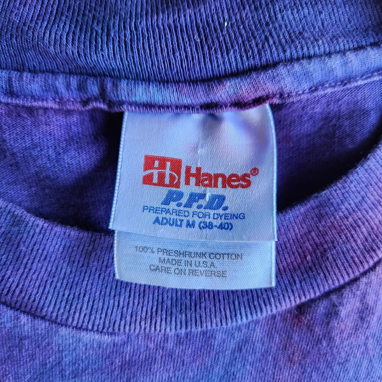 Vintage Hanes P.F.D USA Made Tie Dye Graphic T-Shirt Short Sleeve Purple Adult M - Thumbnail 9