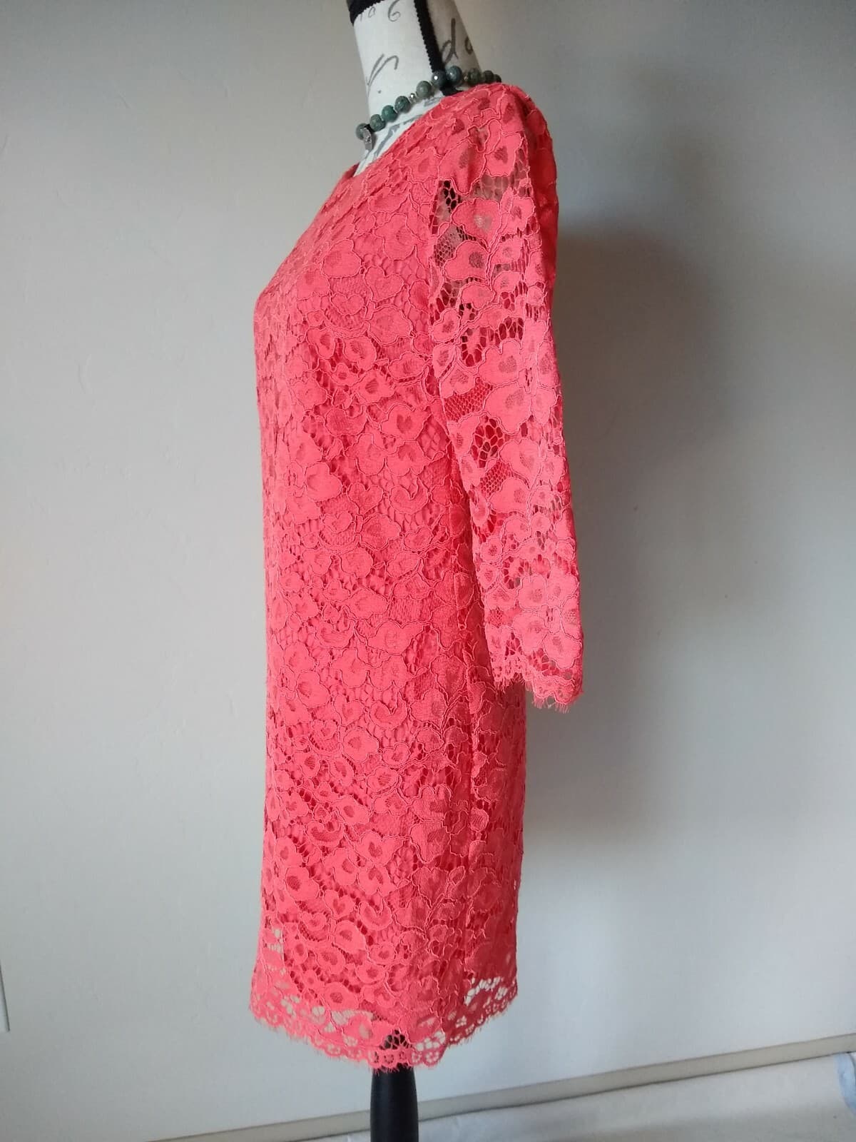 TRINA TURK Lace Shift Dress Long Sleeve Lined Red-orange Chest:36 in. - Thumbnail 3
