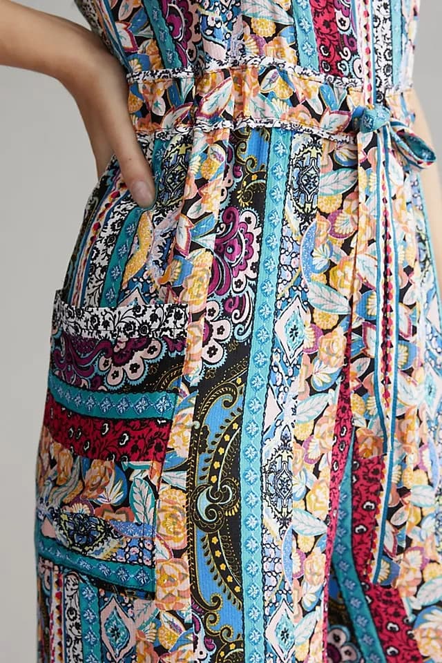 NWoT Anthropologie Calais Floral Bohemian Wide-Leg Jumpsuit Pocket Women's XS - Thumbnail 4