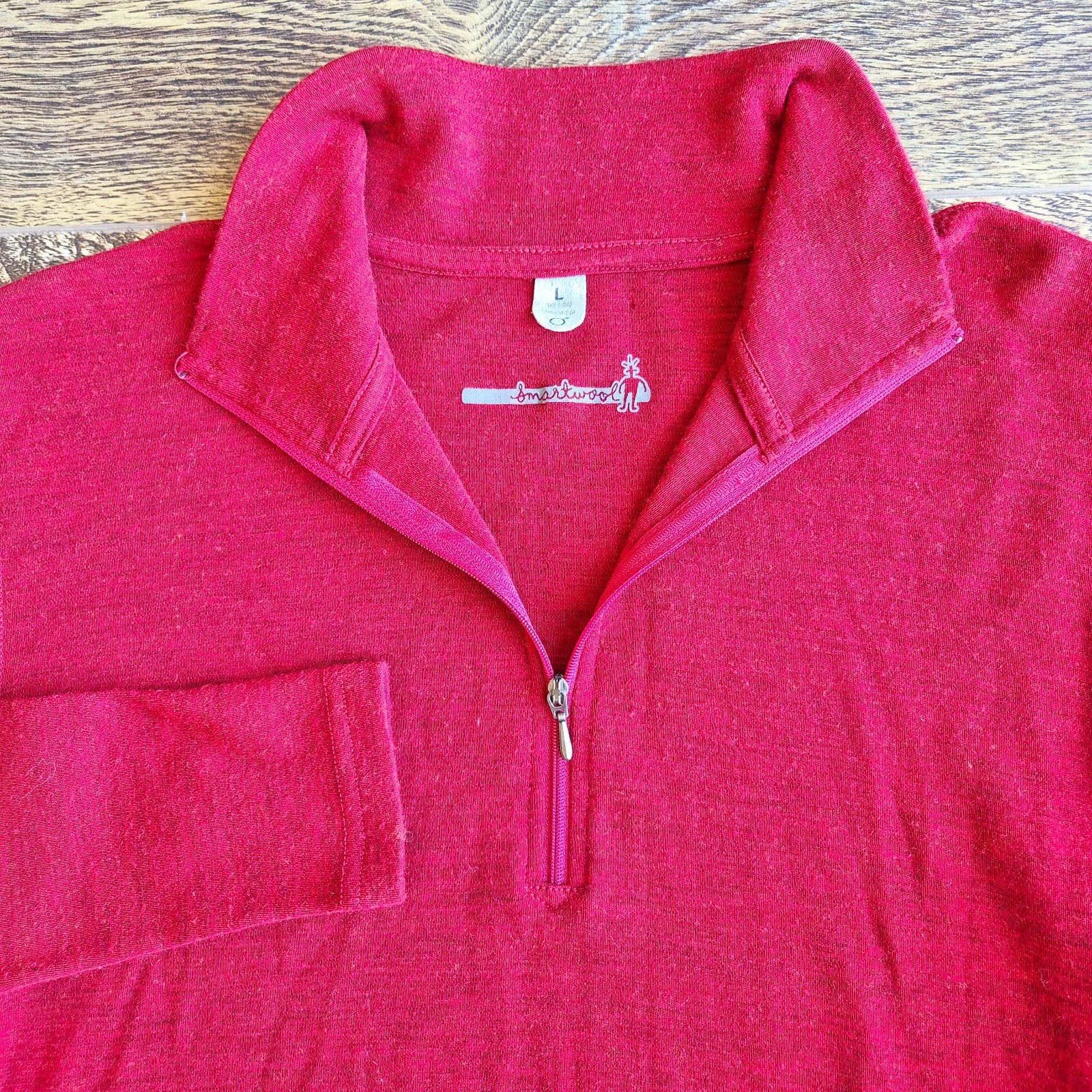 Smartwool Merino Wool Men's L 1/4 Zip Mock Neck Baselayer Shirt Long Sleeve Red - Thumbnail 2