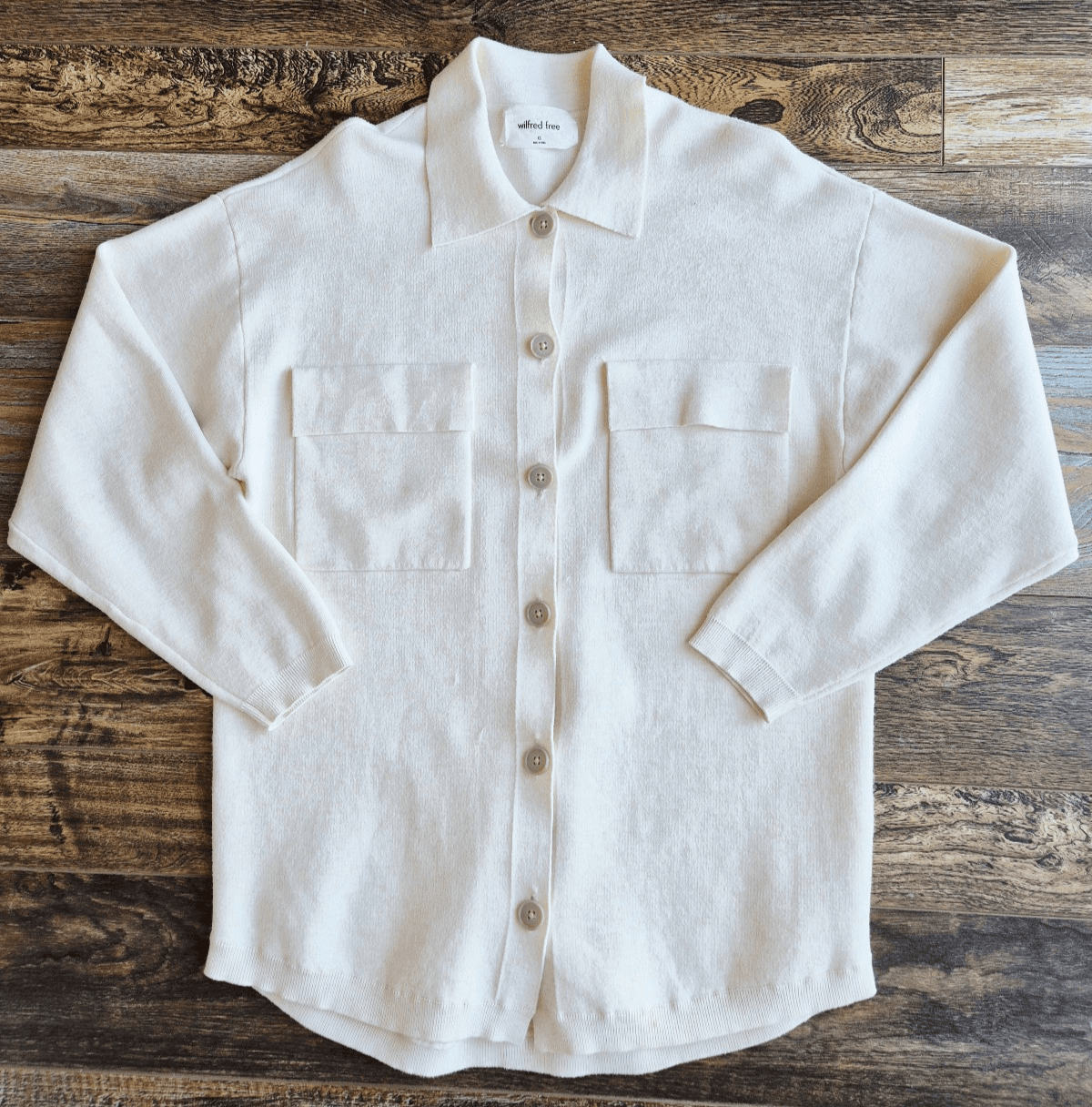 Wilfred Free Aritzia Ronnie Sweater Long Knit Relaxed Shirt Jacket Cream Size XS