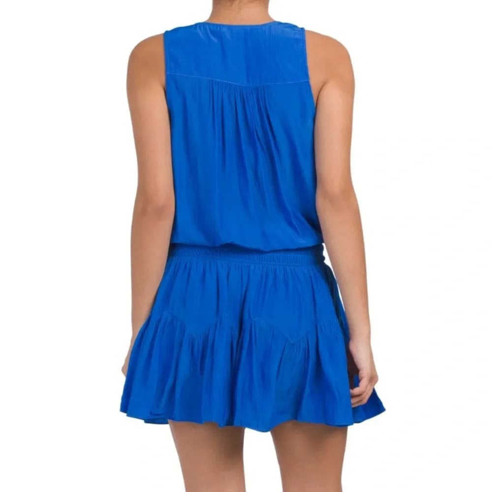 Ramy Brook Tech Perry Mini Dress Smocked Waist Sleeveless Cobalt Blue Sz.M $425 - Thumbnail 5