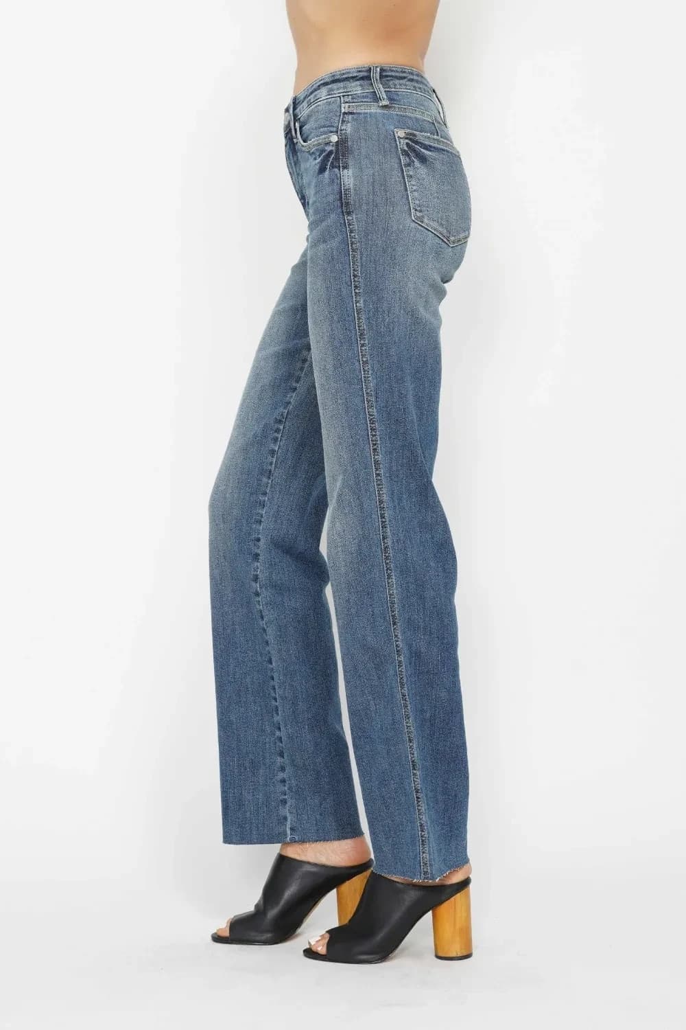 NWT JUDY BLUE Tummy Control Vintage Straight Jeans Mid Rise Raw Hem Blue Sz.1/25 - Thumbnail 4
