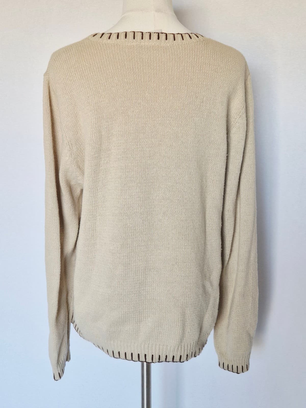 Vintage ROD'S Embroidered Western Cowgirl Crew Sweater Ramie Cotton Beige Sz.L - Thumbnail 5
