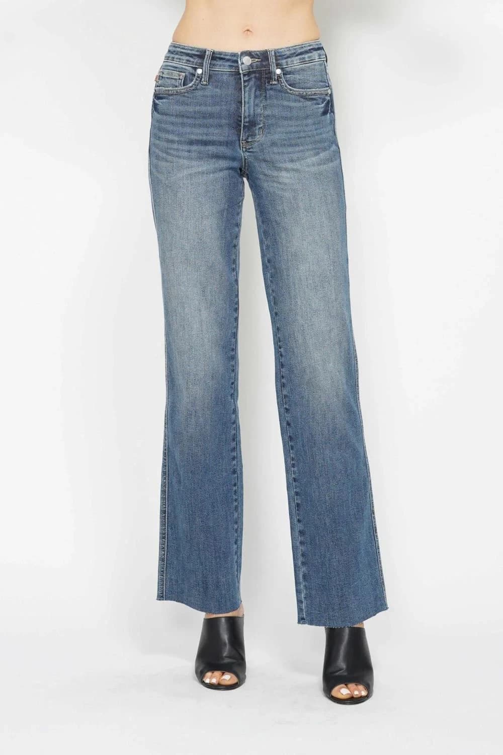 NWT JUDY BLUE Tummy Control Vintage Straight Jeans Mid Rise Raw Hem Blue Sz.1/25 - Thumbnail 2