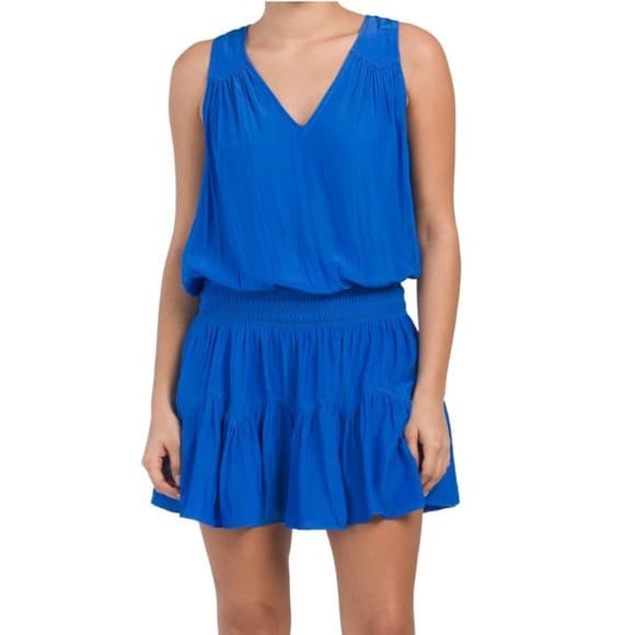 Ramy Brook Tech Perry Mini Dress Smocked Waist Sleeveless Cobalt Blue Sz.M $425 - Thumbnail 3