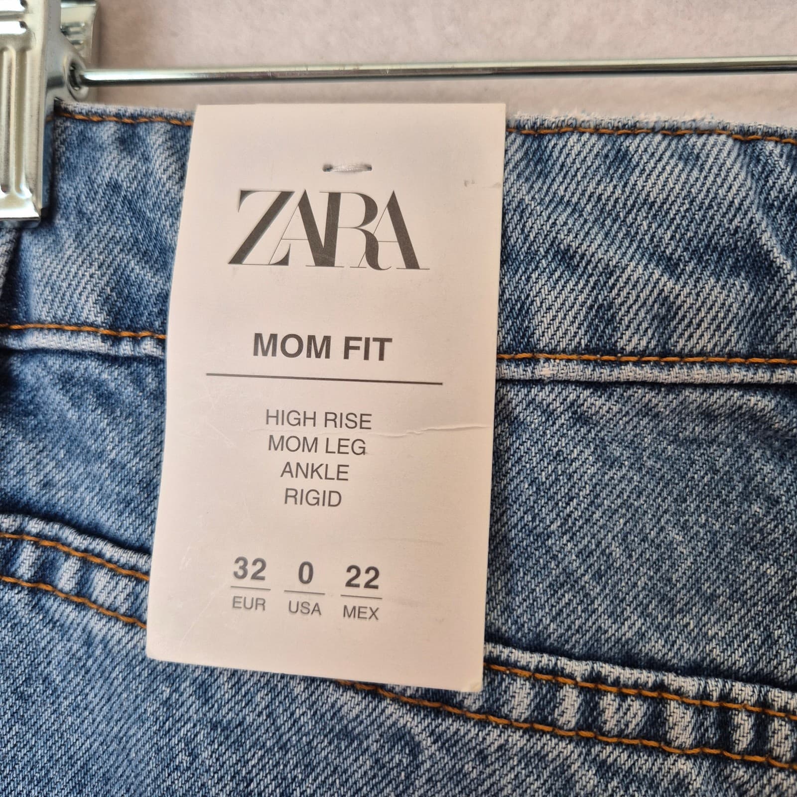 NWT ZARA Mom Fit High Rise Ankle Jeans Zip 5-Pocket Rigid Blue Cotton Women's 0 - Thumbnail 10