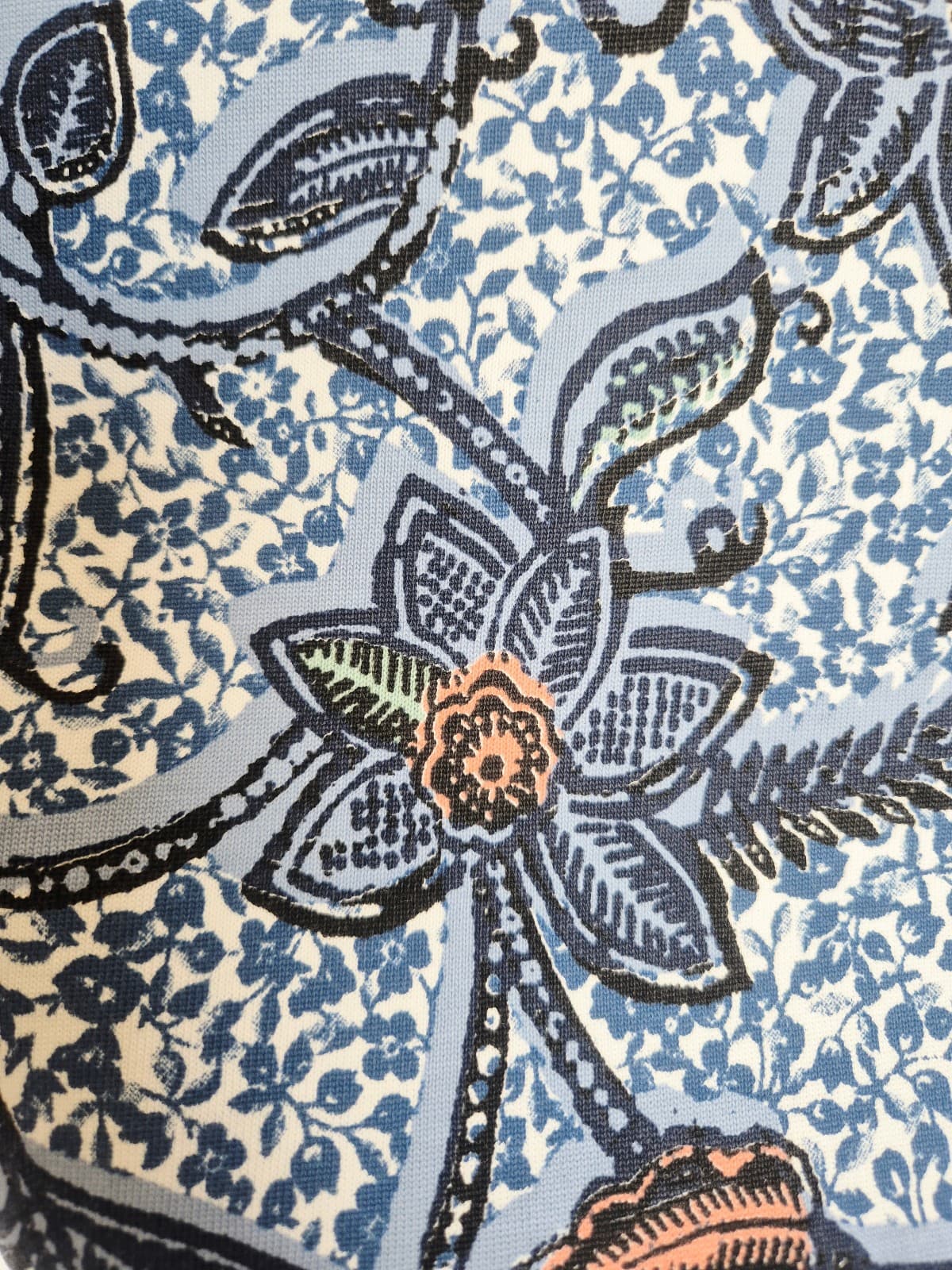 Tory Burch Floral Dropwaist Drawstring Dress Short Sleeve Blue Knit Cotton Sz.XL - Thumbnail 5